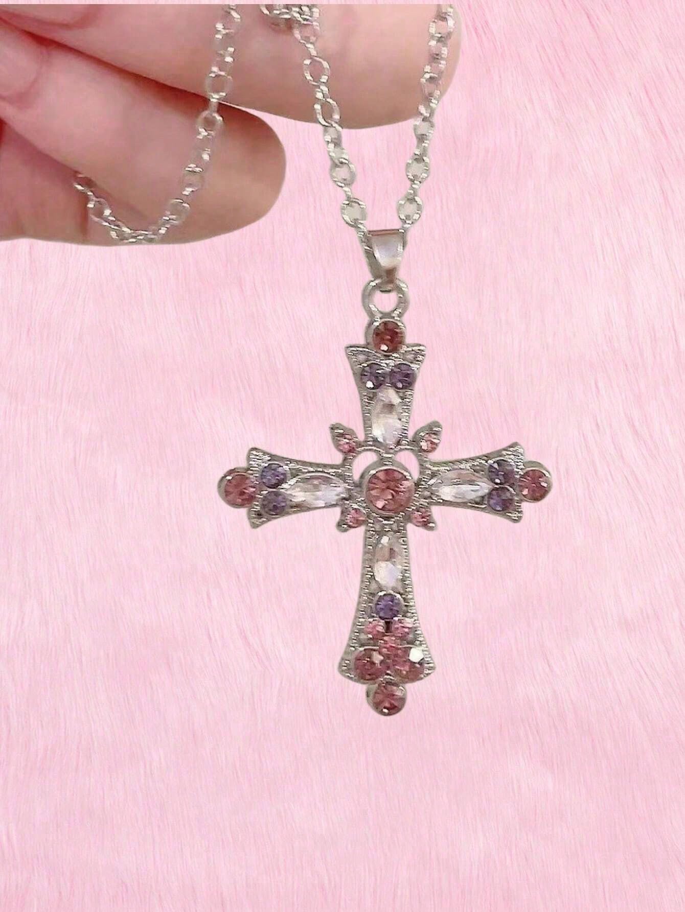 ROMWE Kawaii 1 pieza Collar atractivo aleación de zinc con diseño de diamante de imitación colgante Cruz para mujeres para regalo de citas