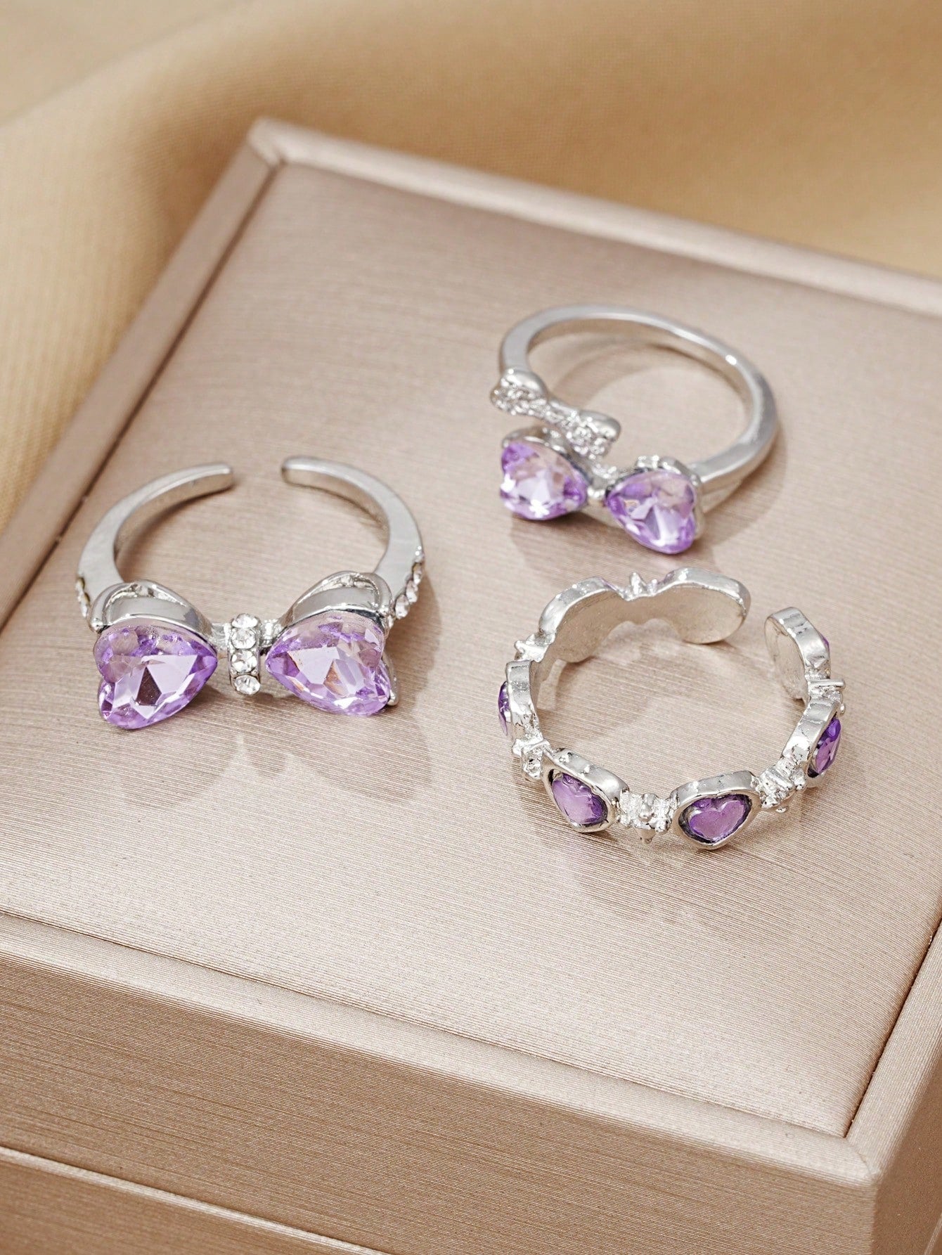 Conjunto De 3 Anillos De Moda Con Decoración De Mariposa, Corazón Y Diamante De Imitación Estilo Y2k Para Mujeres. Perfecto Para Citas, Fiestas, Regalos Del Día De San Valentín O Uso Diario.