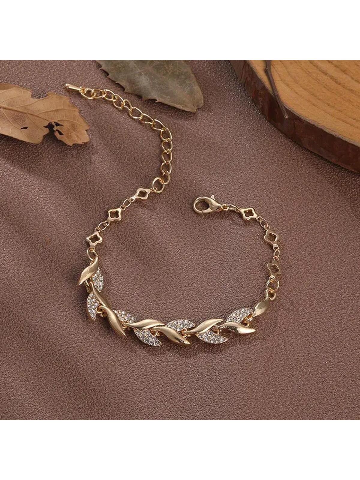 hoja Pulsera , europeo y americano moda Joyas nupciales Mujer con diamante de imitación incrustado Pulsera