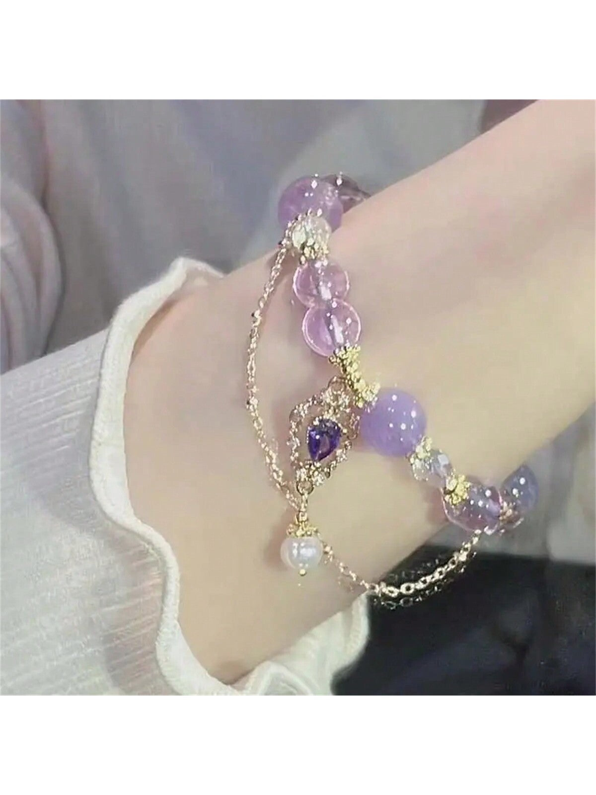 1 pieza Elegante brazalete de cristal morado - Diseño de dos tonos a la moda, un regalo refinado para tu mejor amiga