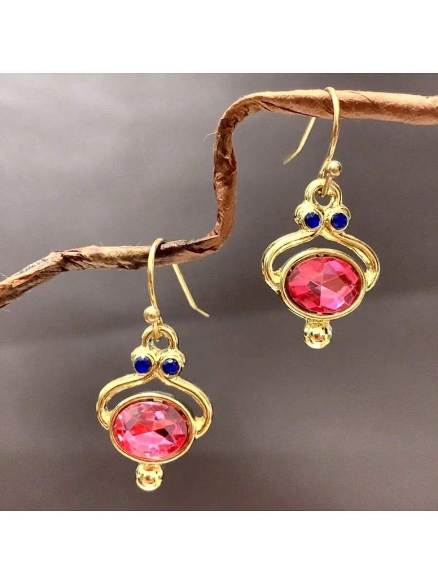 Pendientes con colgante de circonita cúbica rosa brillante, joyas elegantes de cobre chapado en oro de 14K, recuerdo