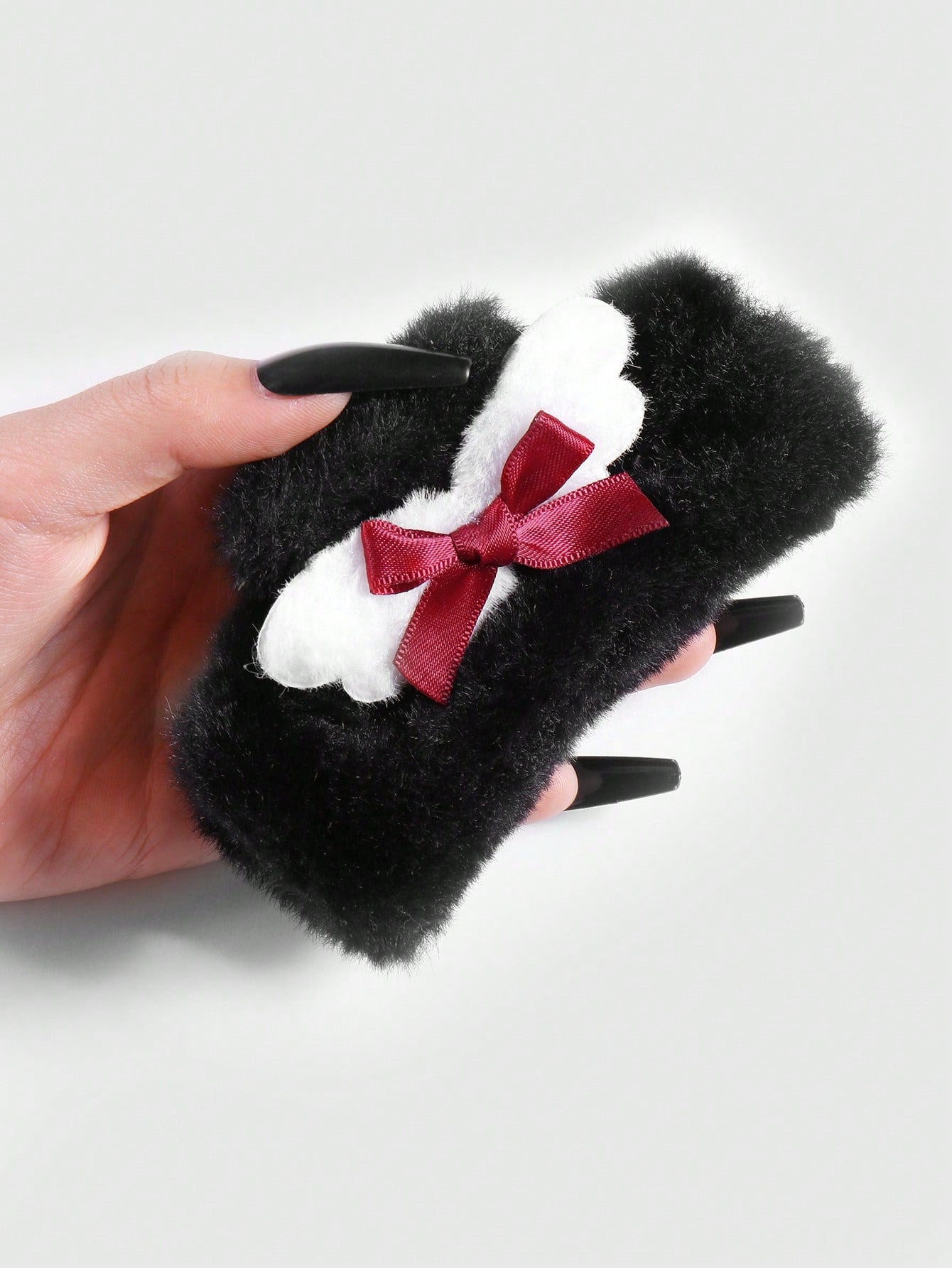 ROMWE Kawaii 1 pieza Accesorio de pinza para el cabello estilo gótico de color negro con alas de ángel blancas, moño rojo, adecuado para uso diario de mujeres o regalo de festival, Halloween
