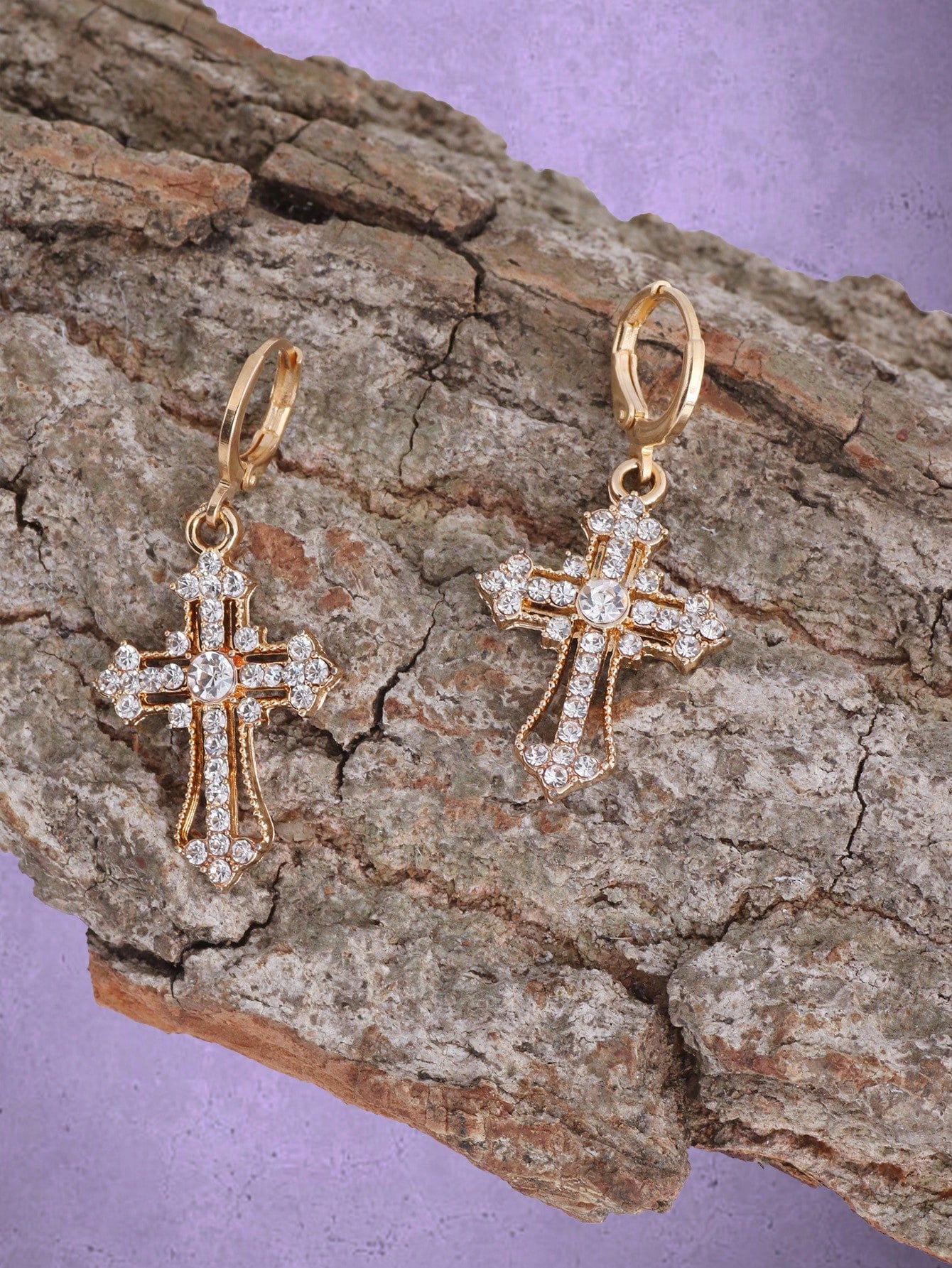 ROMWE Goth 1 par Pendientes colgantes con cruz moda aleación de zinc con diamante de imitación para mujeres para regalo de citas