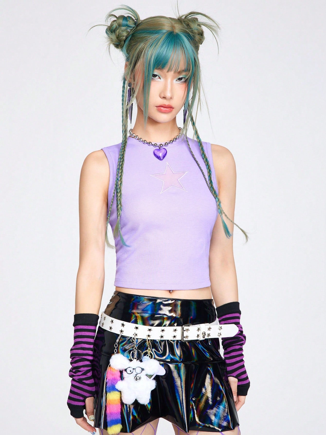 ROMWE Kawaii Top corto acanalado con bordado de estrella para el verano estilo Y2K