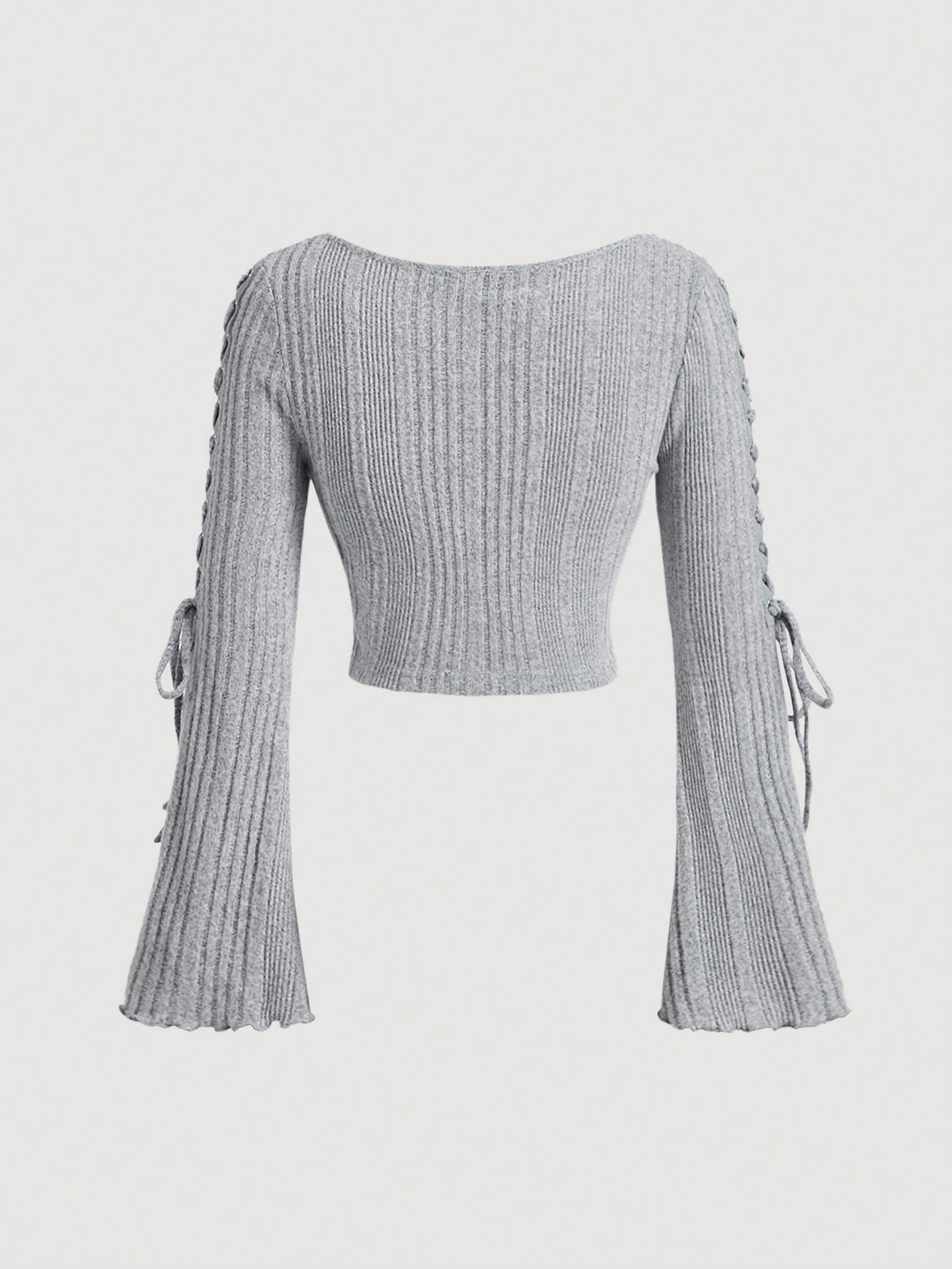 SHEIN MOD Camiseta de manga larga con cuello redondo acanalado y lazo, de felpa para mujer para otoño e invierno