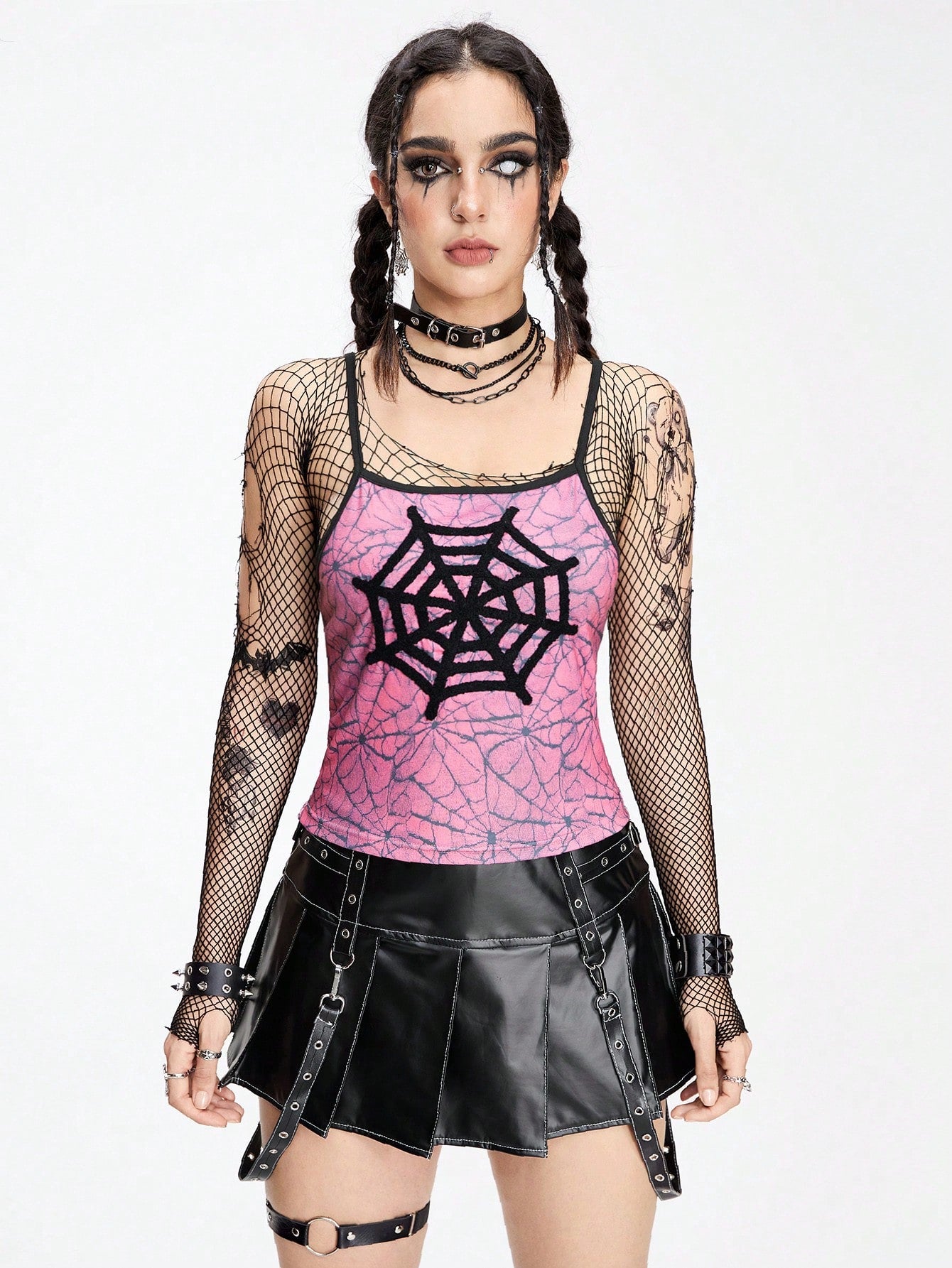 ROMWE Goth Camiseta sin mangas ajustada con araña 3D bordada para mujer, estilo gótico