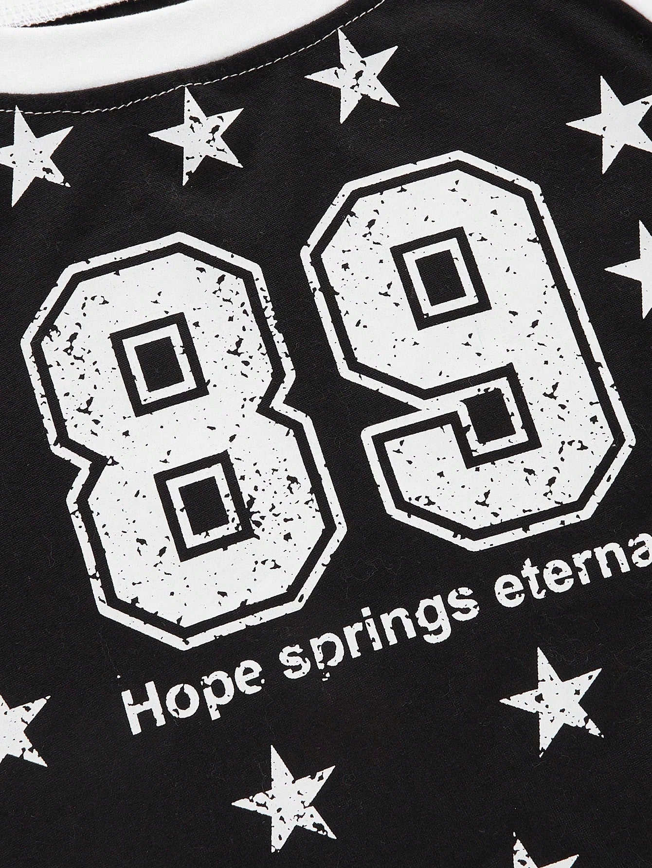 ROMWE Grunge Punk Camiseta Con Estampado De Estrellas Y Números Digitales, Bloques De Color, Manga Raglán