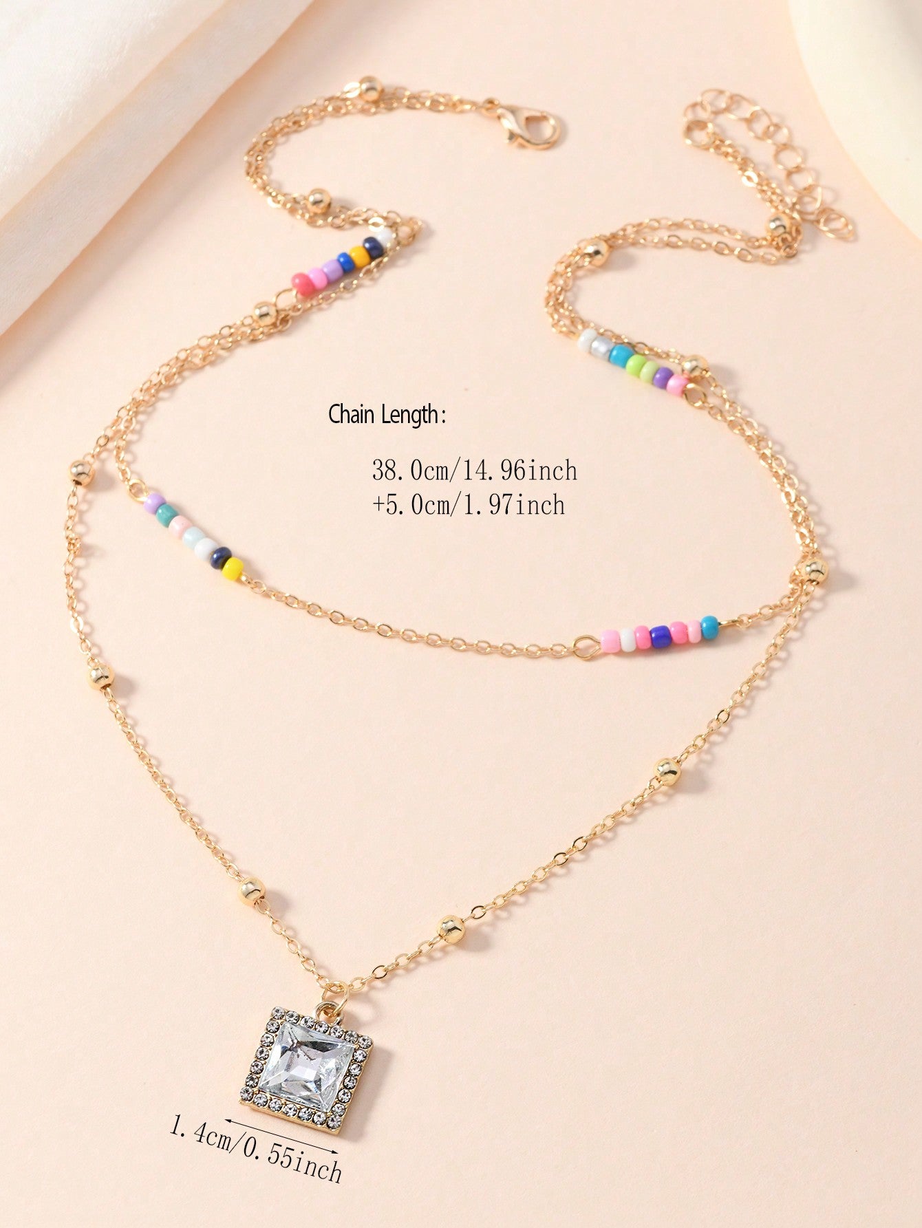 1 pieza Collar con colgante de cubo con incrustaciones de diamantes y cuentas de colores, adecuado para uso casual y de fiesta de mujeres