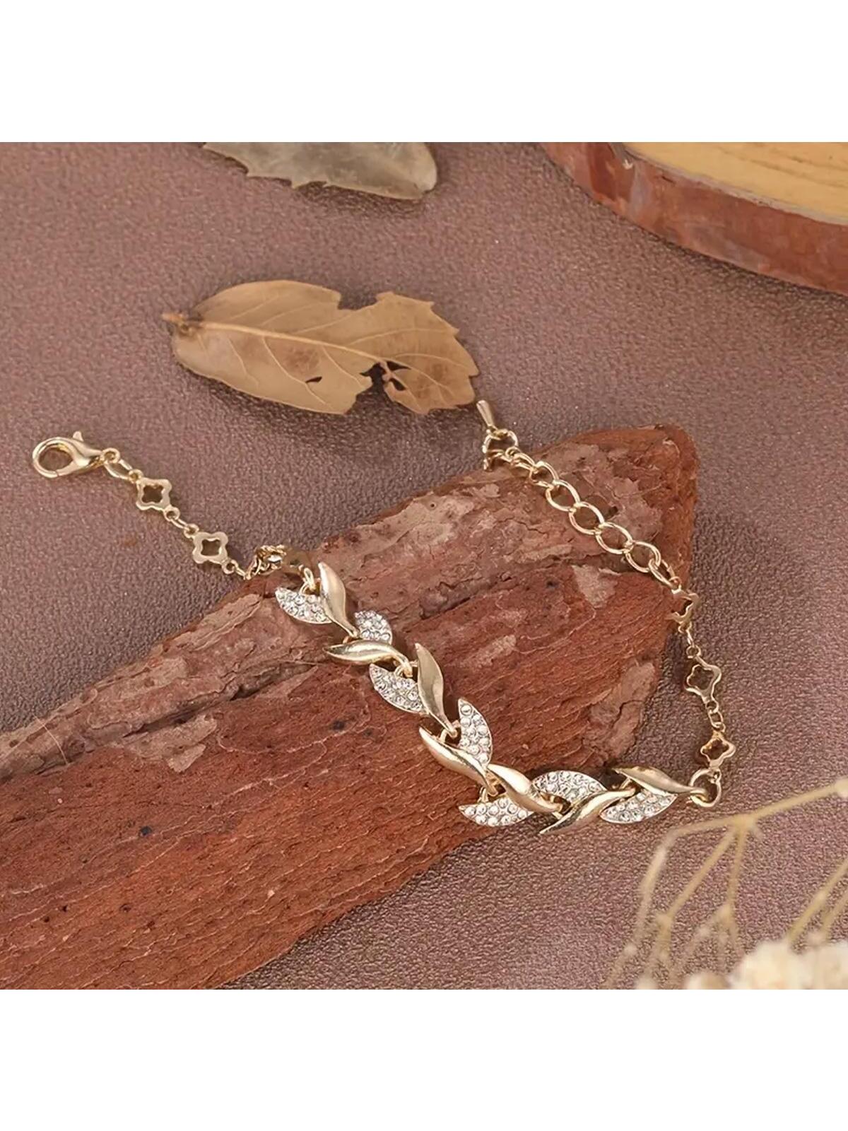 hoja Pulsera , europeo y americano moda Joyas nupciales Mujer con diamante de imitación incrustado Pulsera