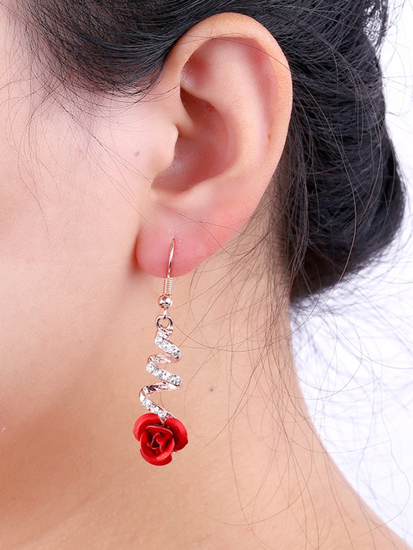1 par de aretes colgantes con flor de rosa roja elegante, accesorios versátiles para fiesta