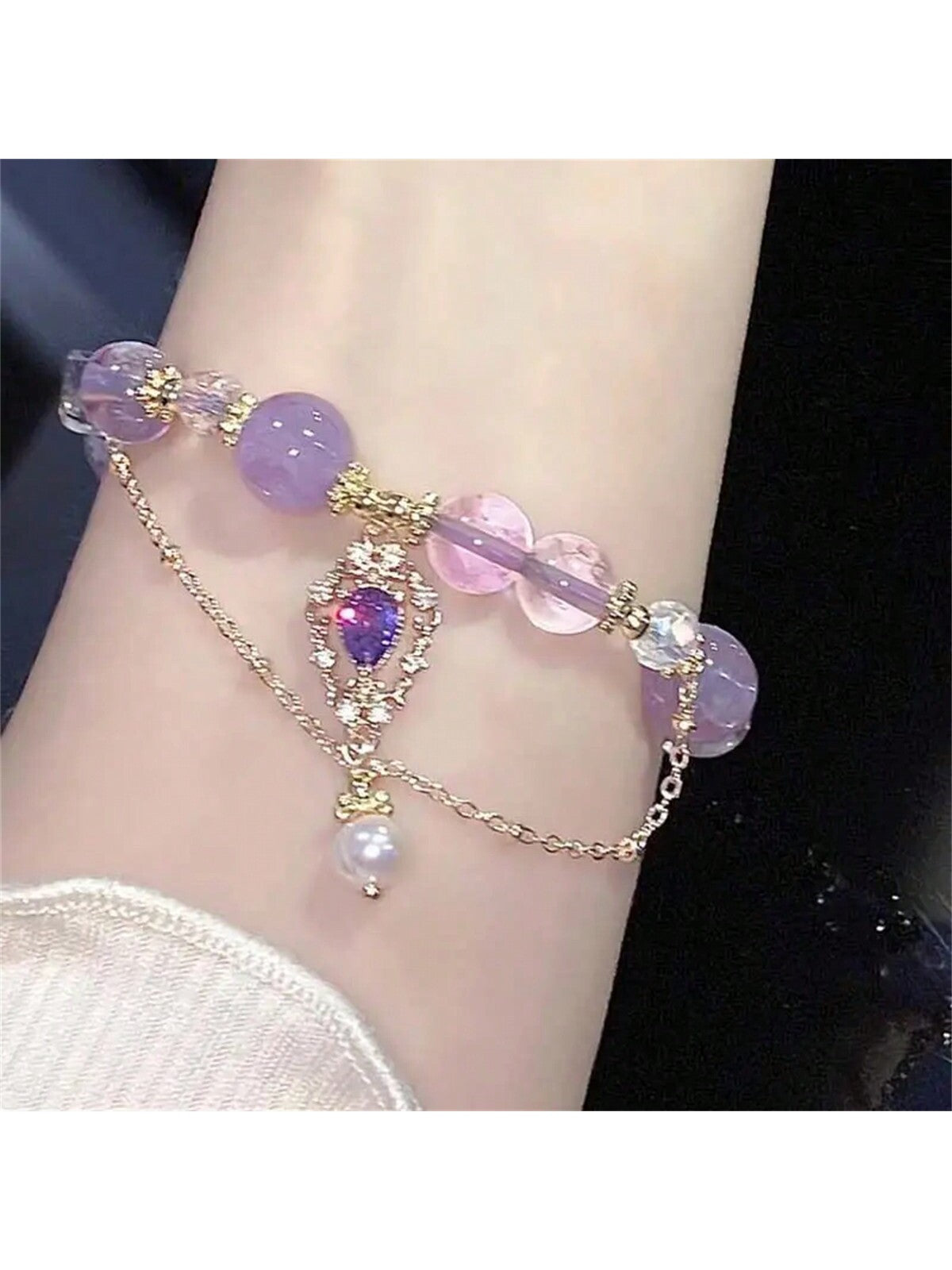 1 pieza Elegante brazalete de cristal morado - Diseño de dos tonos a la moda, un regalo refinado para tu mejor amiga
