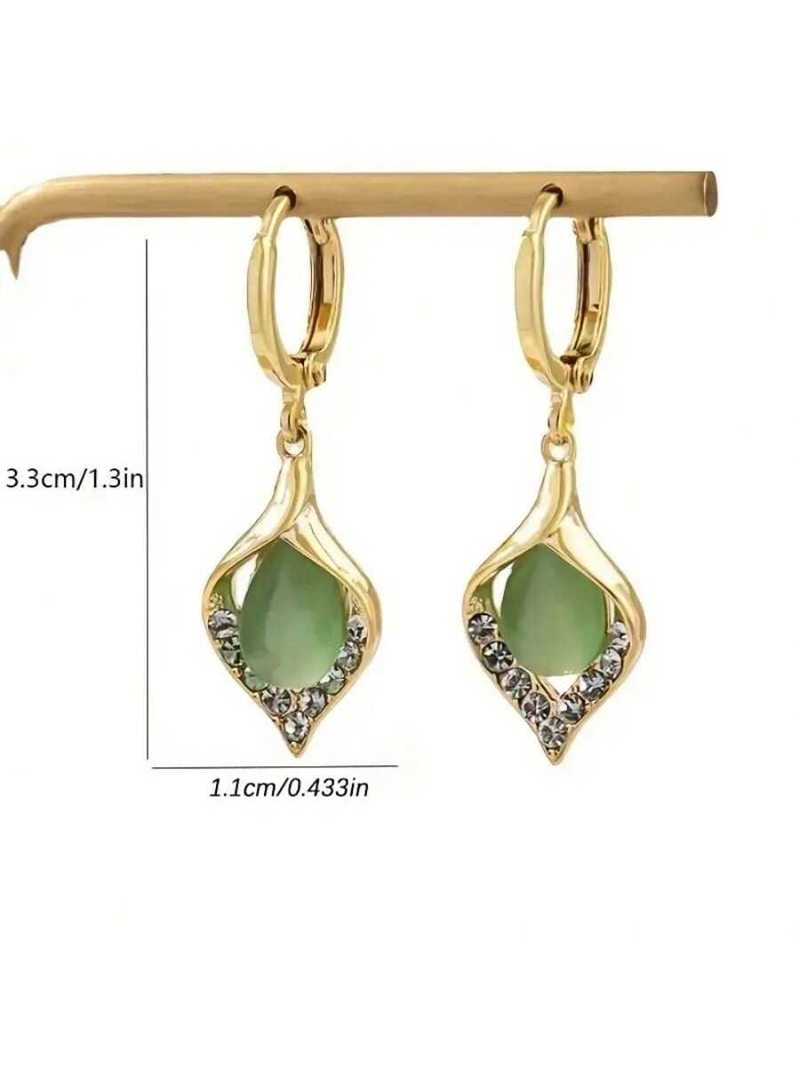 1 par de pendientes elegantes y lujosos de ágata verde ligeros para mujeres, regalo para citas, banquetes y fiestas