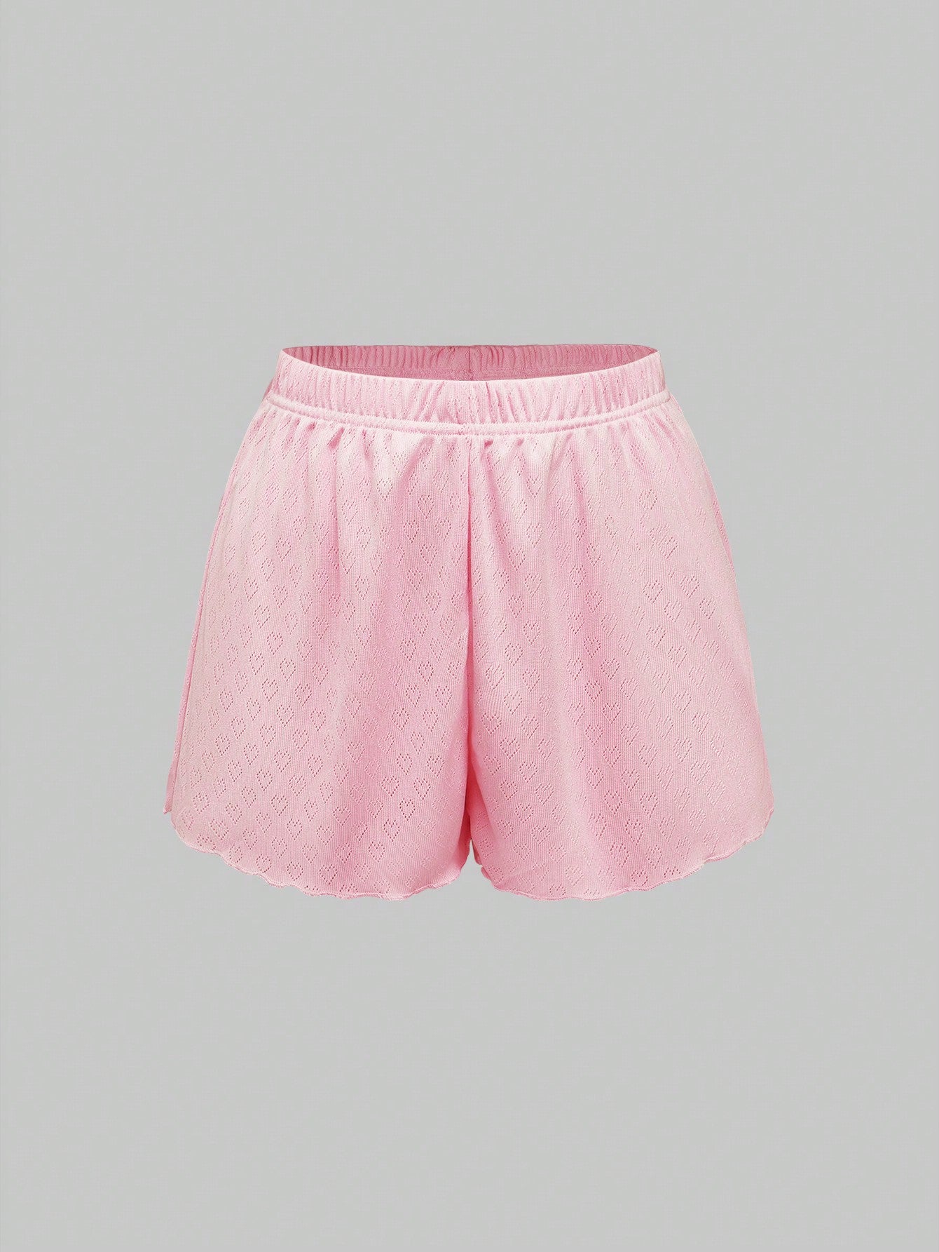 ROMWE Kawaii Conjunto de pijama de mujer con encaje de punto hueco y lazo romántico y encantador en forma de corazón