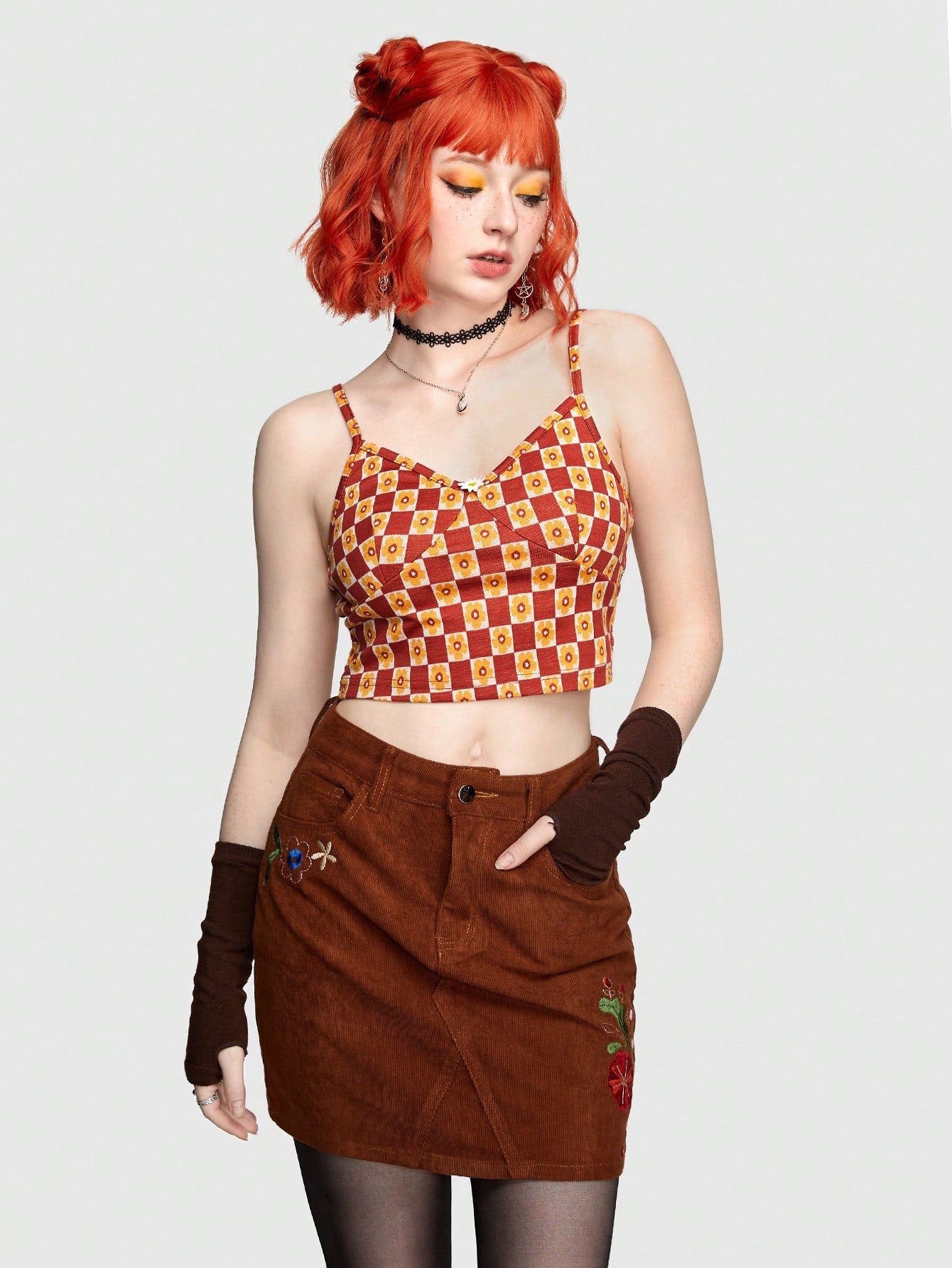 ROMWE Fairycore Camiseta De Tirantes Para Mujer Con Estampado Floral De Cuadros