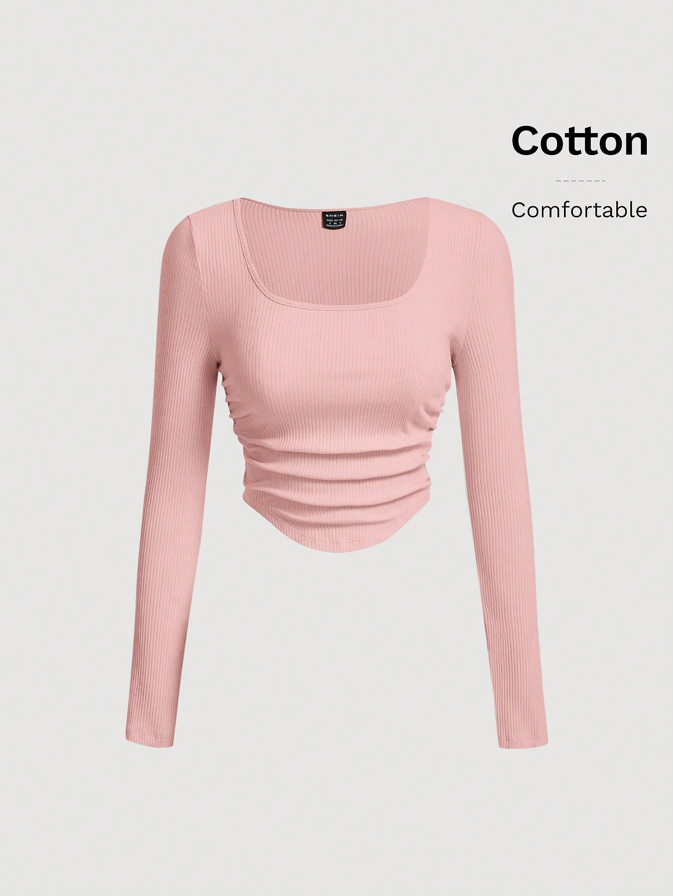 SHEIN MOD Camiseta de cuello scoop fruncido bajo curvo