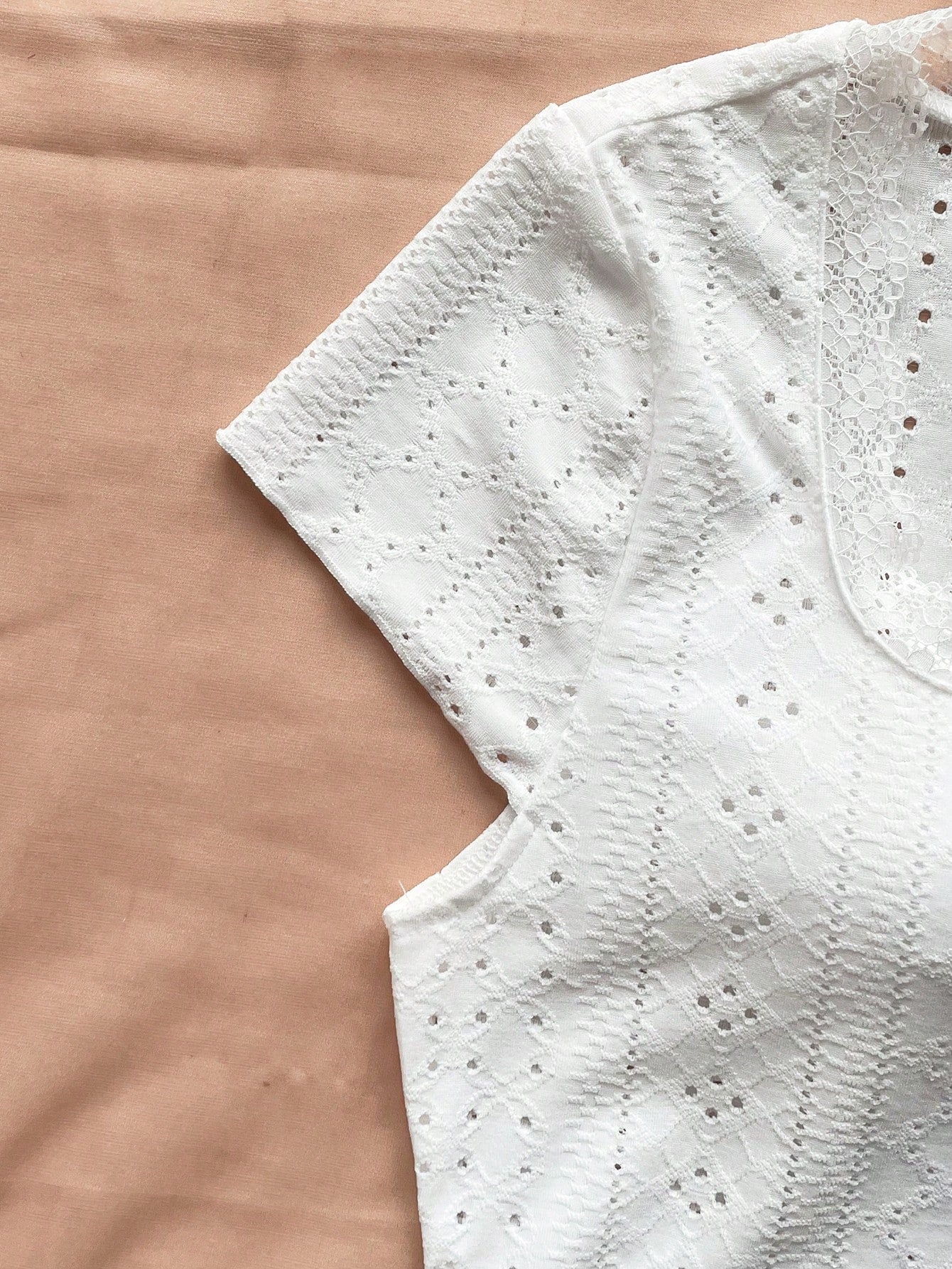 SHEIN Dreamara Camiseta de verano para vacaciones de cuello cuadrado con ribete de encaje para mujeres