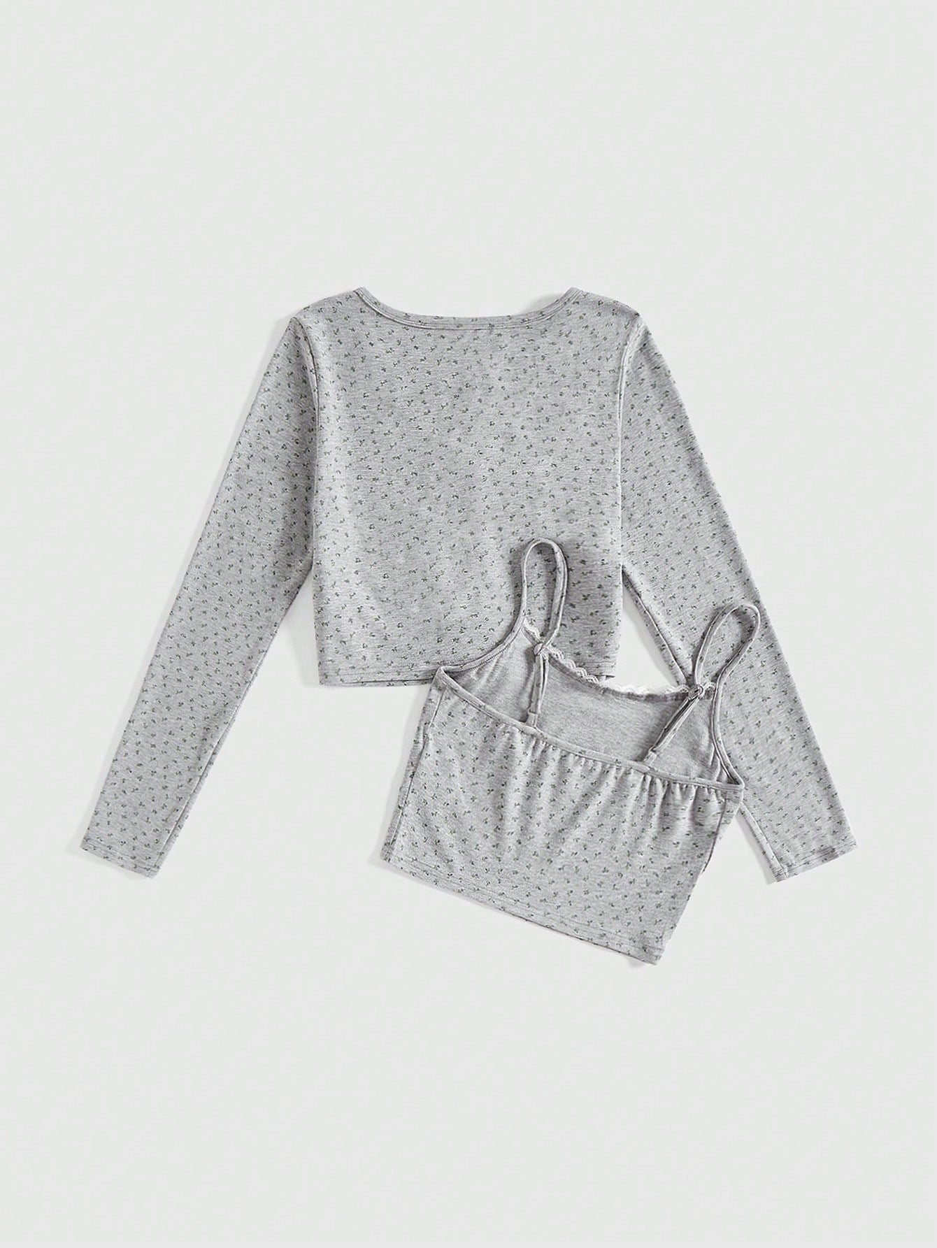 ROMWE Kawaii Set de 2 piezas Cárdigan corto con tirantes con estampado de oso de peluche adorable para mujer