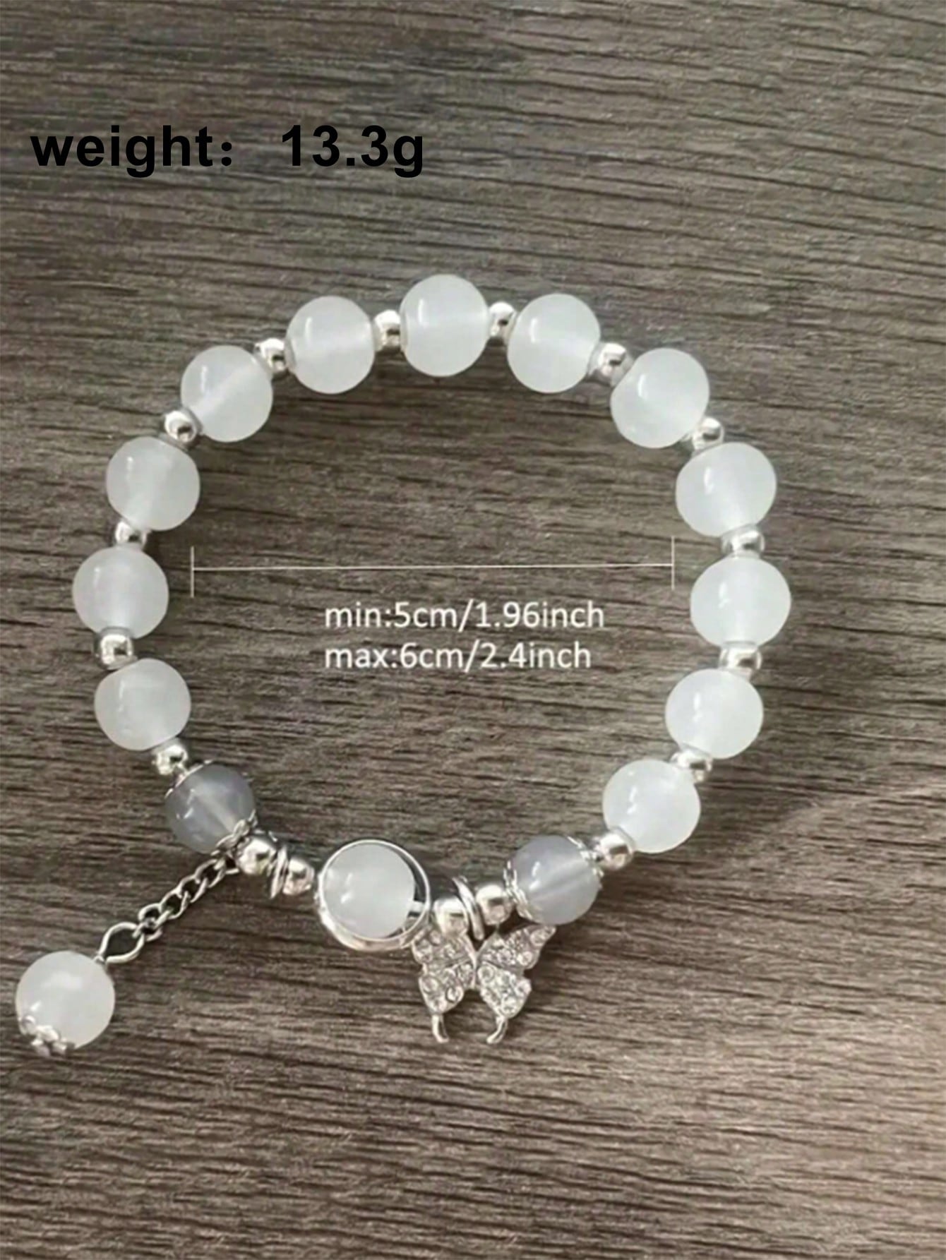 1 brazalete sencillo de piedra lunar gris y cristal natural de ojo de gato con cuentas, accesorios versátiles y elegantes para chicas