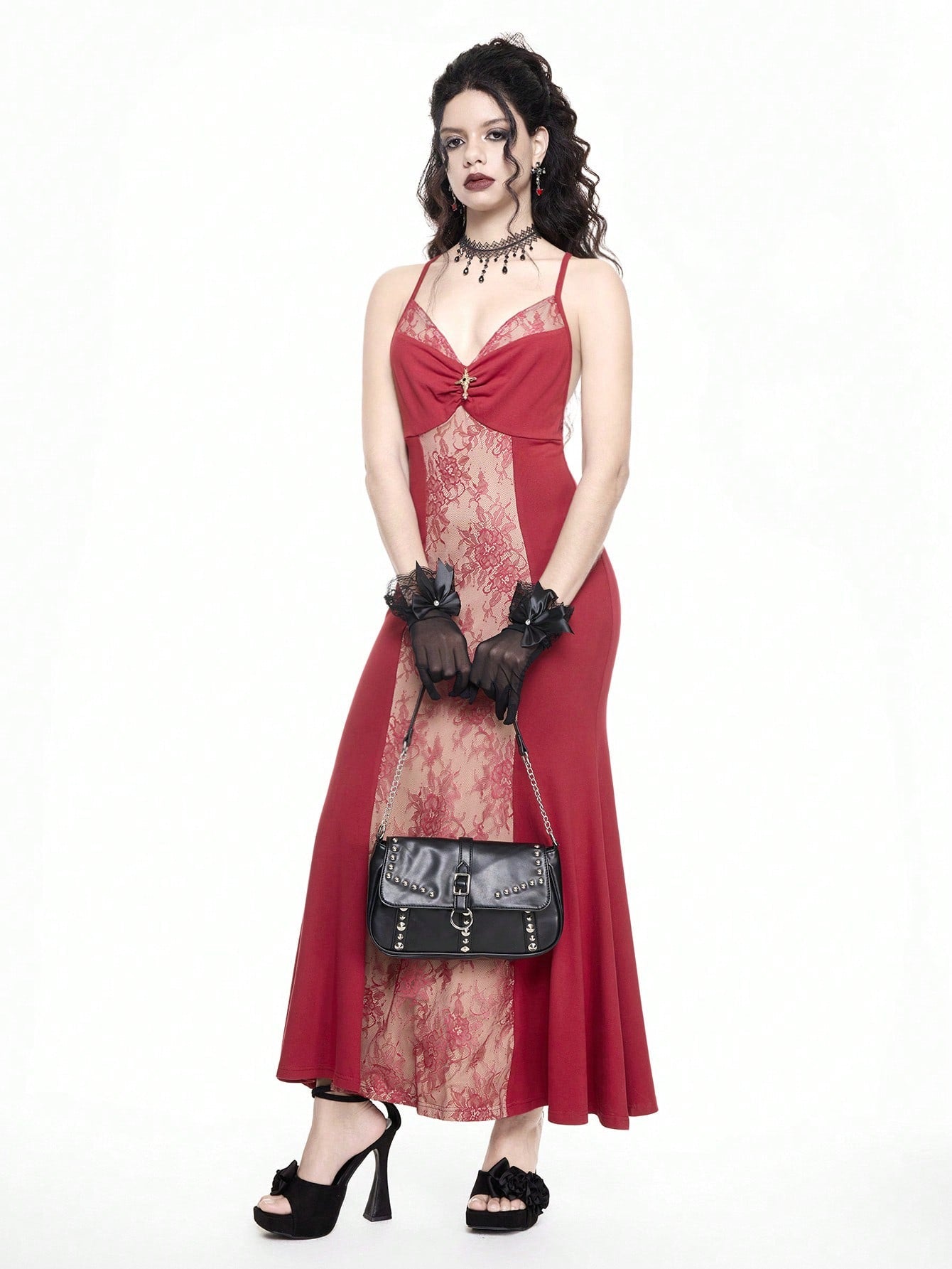 ROMWE Goth 1 pieza Bolso de hombro negro con decoración de remaches de estilo punk para mujer, apto para uso diario y citas