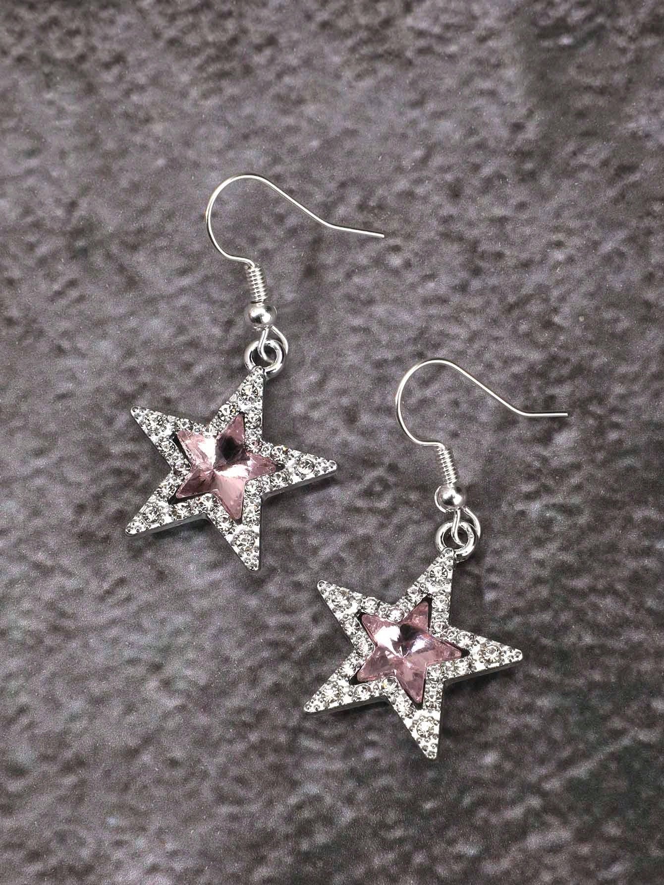 ROMWE Goth 1 Par De Pendientes Retro Con Estilo Gótico Rock En Forma De Estrella Con Detalles De Diamantes De Imitación