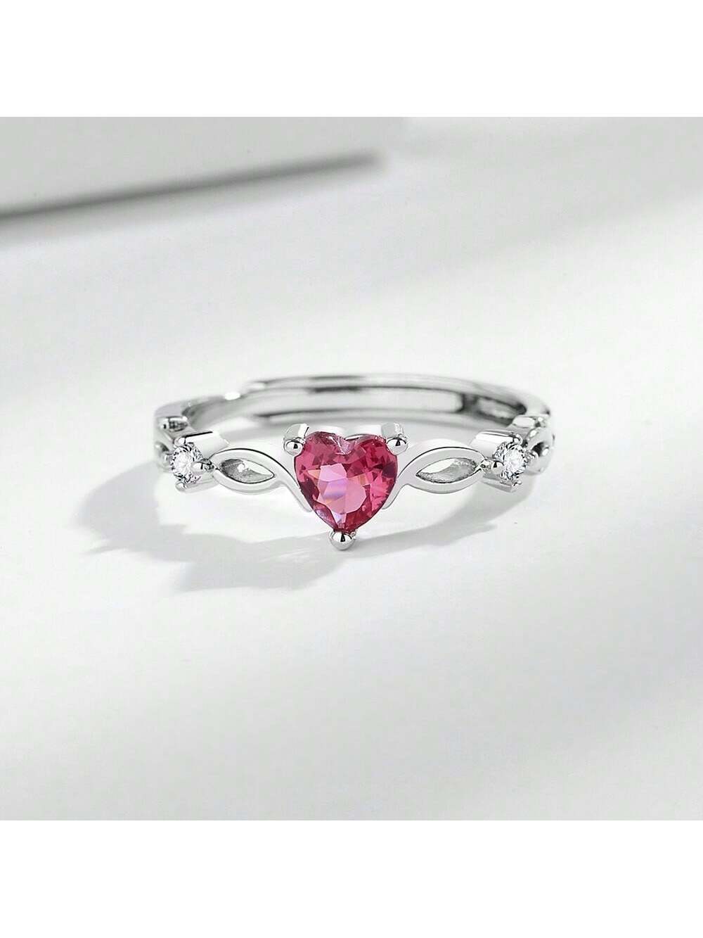 1 pieza Anillo ajustable con decoración de circonita roja con forma de corazón, de moda y casual, adecuado para uso diario, fiestas, regalos, joyería de mujer