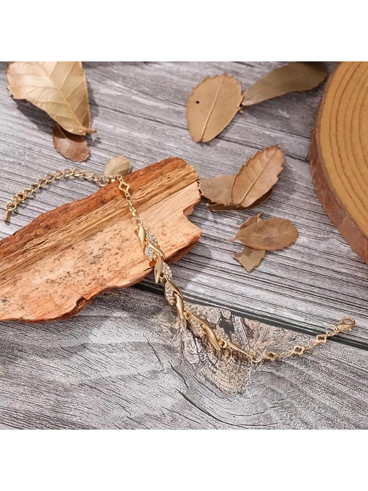 hoja Pulsera , europeo y americano moda Joyas nupciales Mujer con diamante de imitación incrustado Pulsera