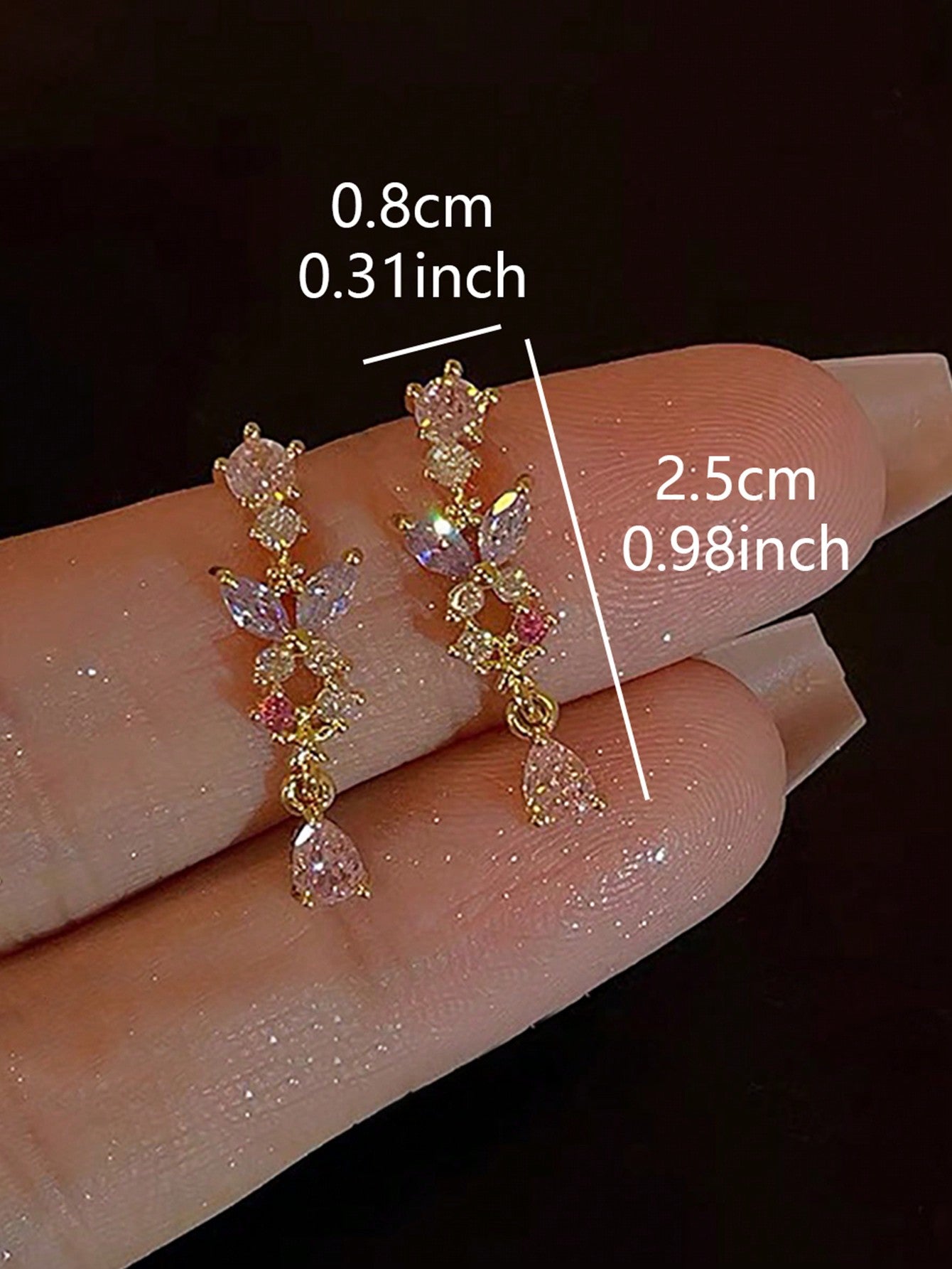 1 par de aretes dulces y exquisitos con forma de gota de agua y mariposa, lujosos, elegantes y únicos, adornados con piedras de imitación artificiales, adecuados para fiestas, vacaciones, citas y como regalos para mujeres
