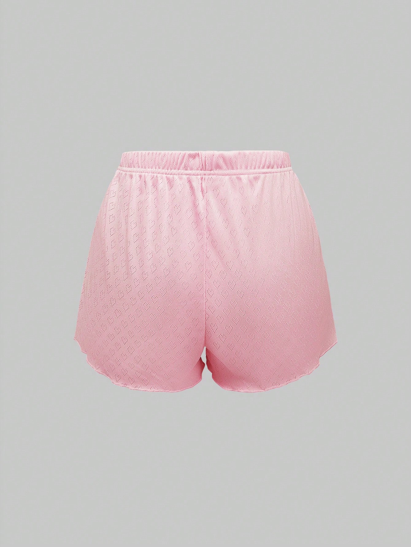 ROMWE Kawaii Conjunto de pijama de mujer con encaje de punto hueco y lazo romántico y encantador en forma de corazón