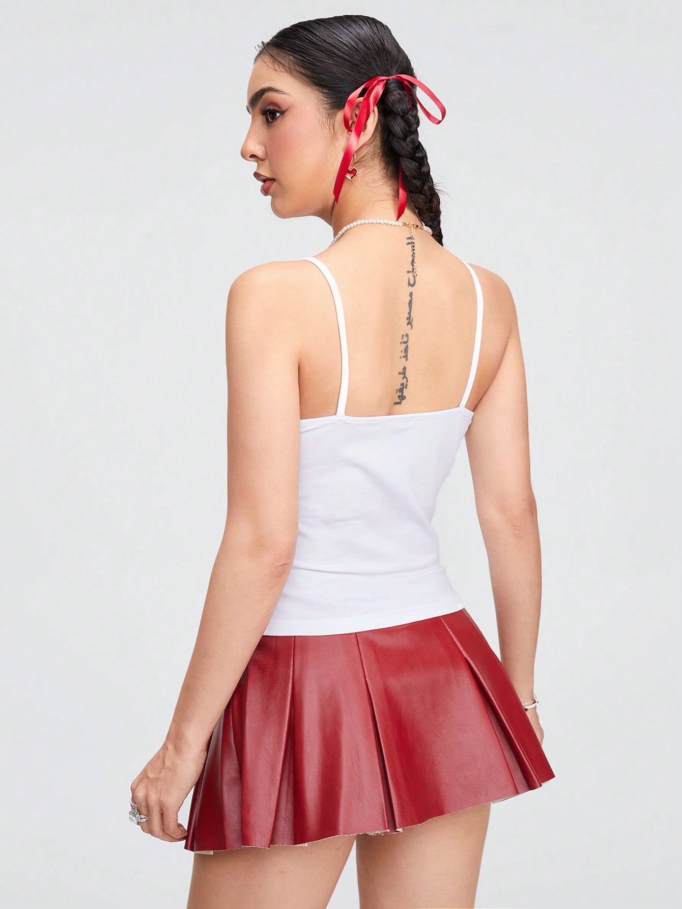 ROMWE Kawaii Top de tirantes rosa vintage lindo con lazo para el verano, escuela