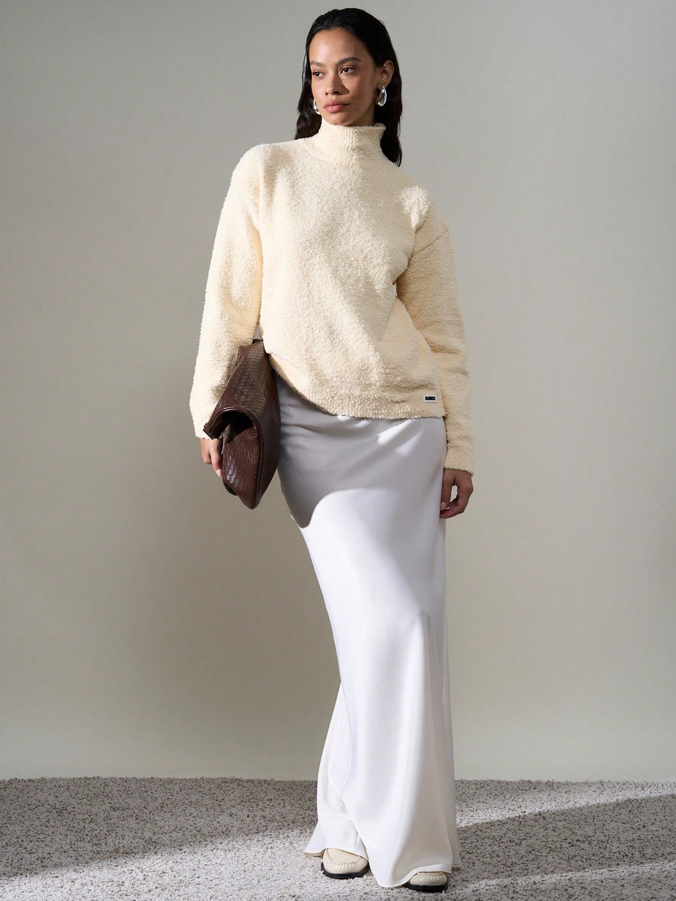 AiiRZ Cárdigan cuello alto de punto suave con acabado cepillado