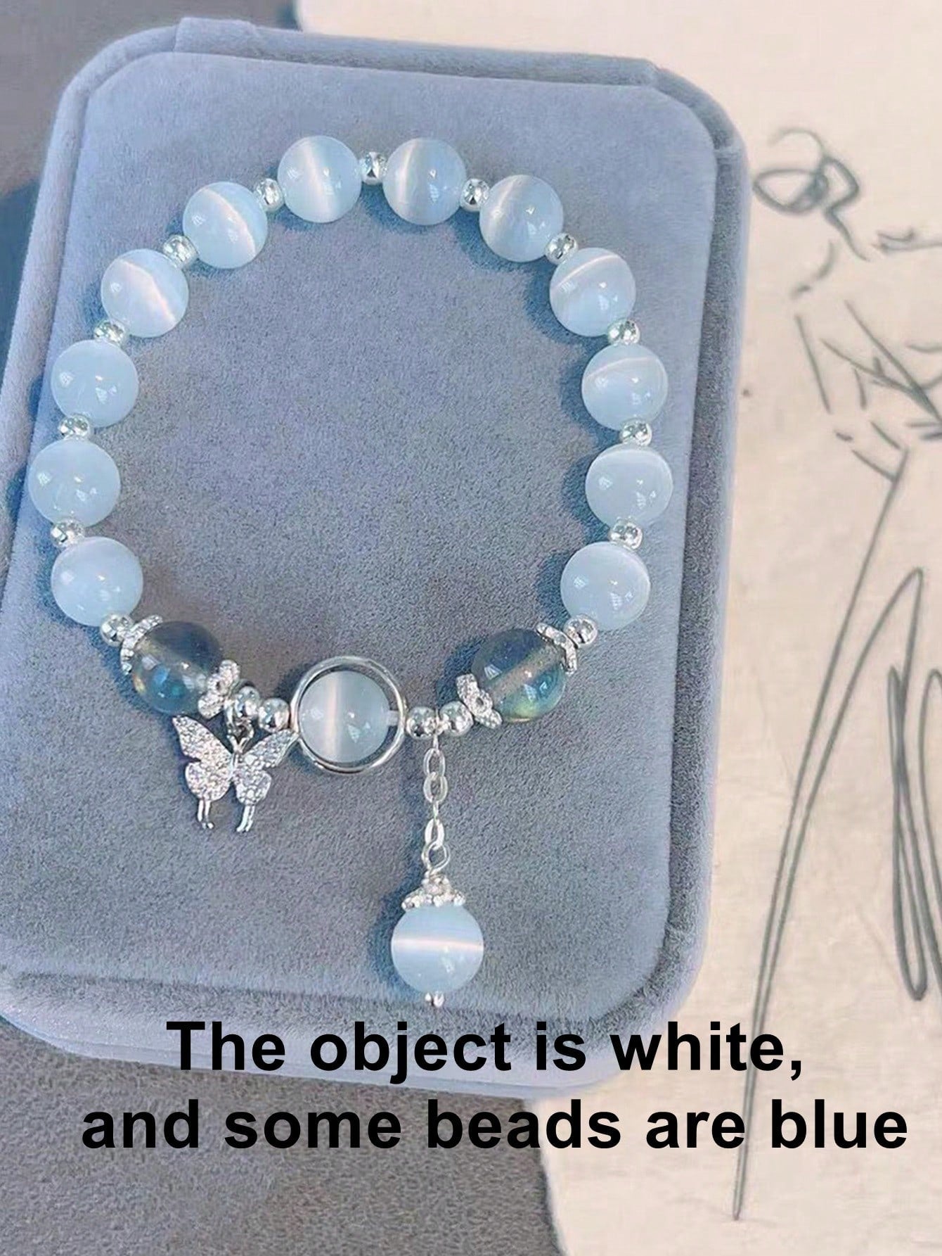 1 brazalete sencillo de piedra lunar gris y cristal natural de ojo de gato con cuentas, accesorios versátiles y elegantes para chicas