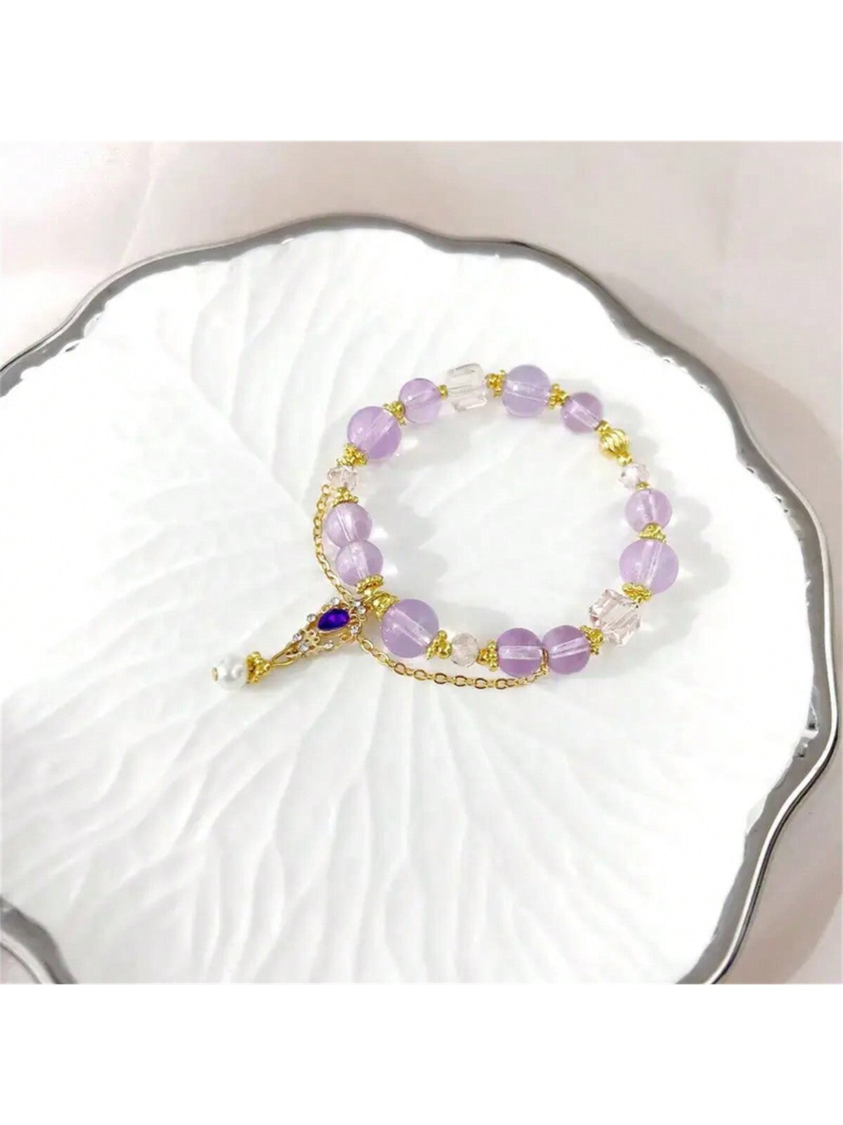 1 pieza Elegante brazalete de cristal morado - Diseño de dos tonos a la moda, un regalo refinado para tu mejor amiga