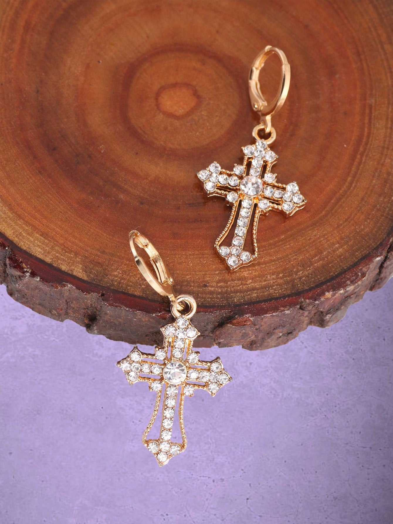 ROMWE Goth 1 par Pendientes colgantes con cruz moda aleación de zinc con diamante de imitación para mujeres para regalo de citas