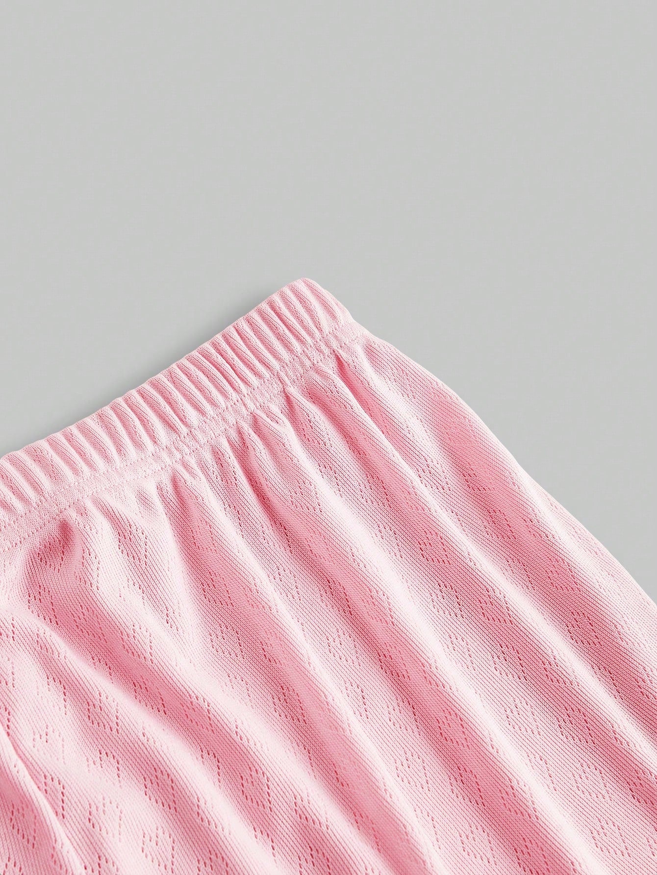ROMWE Kawaii Conjunto de pijama de mujer con encaje de punto hueco y lazo romántico y encantador en forma de corazón