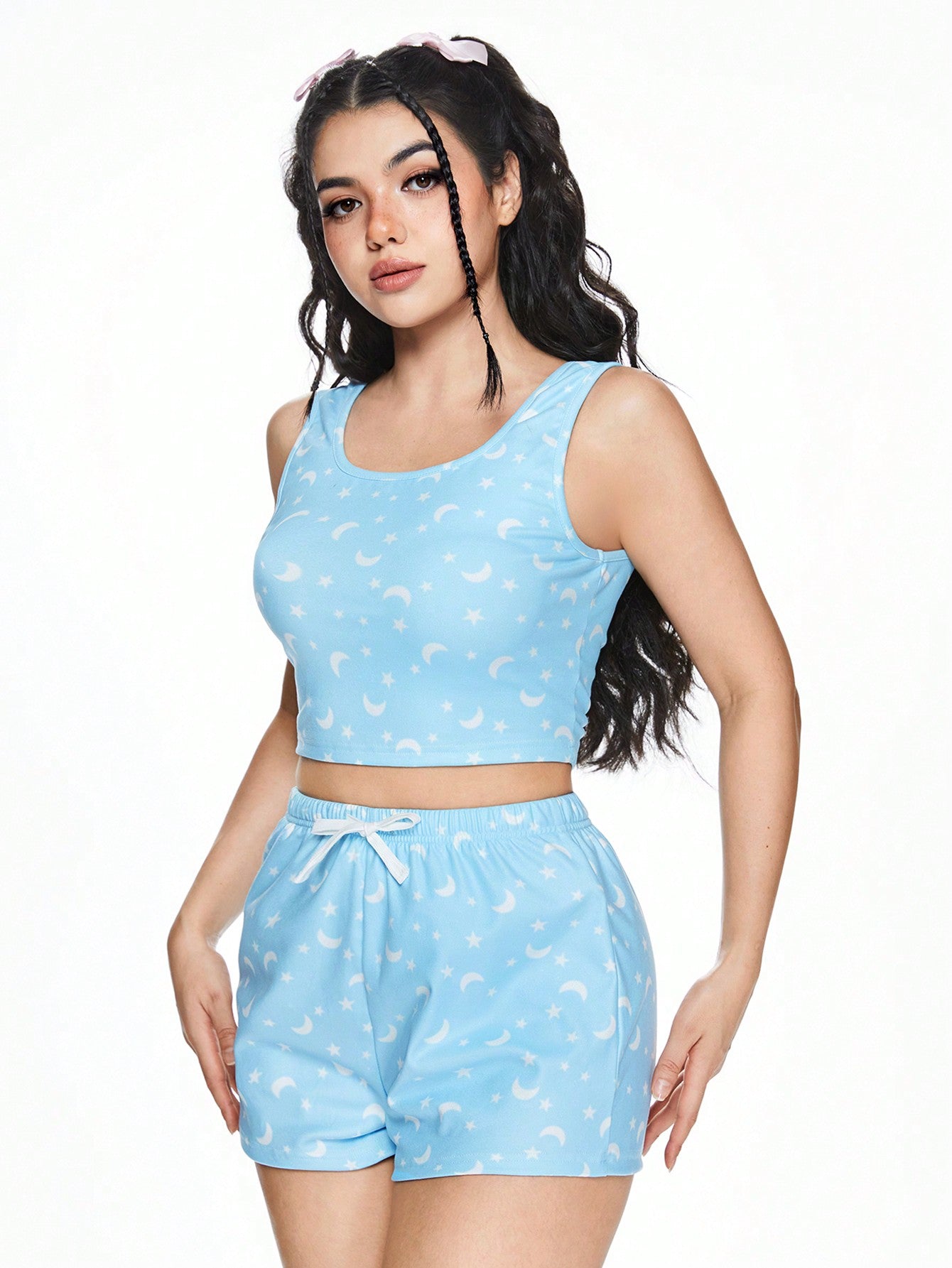 ROMWE Kawaii Precioso conjunto de pijama de mujer con sudadera con capucha y shorts de felpa cálida y cómoda con cordón