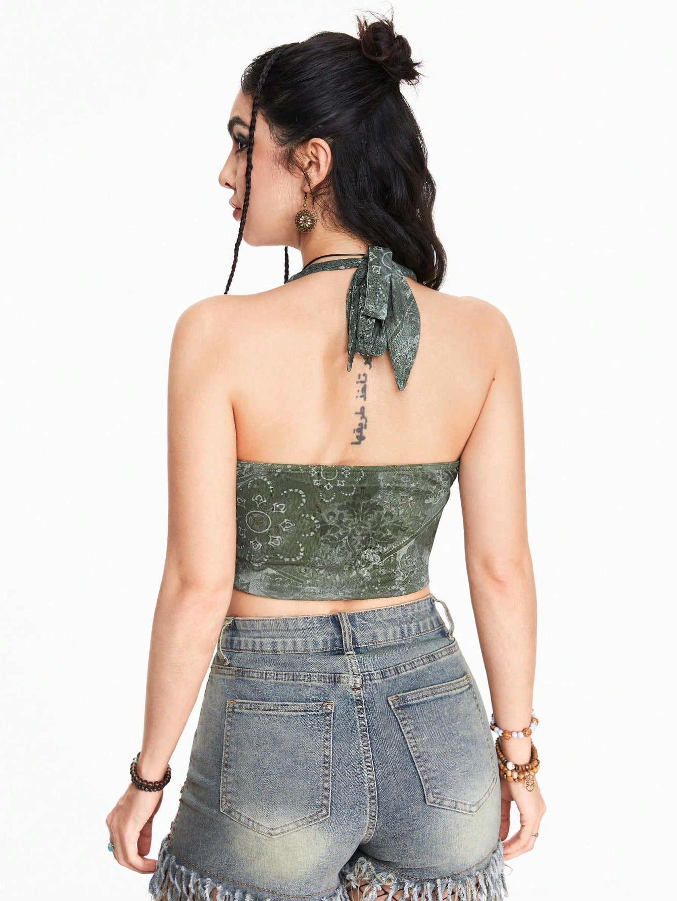 ROMWE Hippie Top sin mangas de mariposa de metal con cordón y lazo de estilo bohemio para mujeres