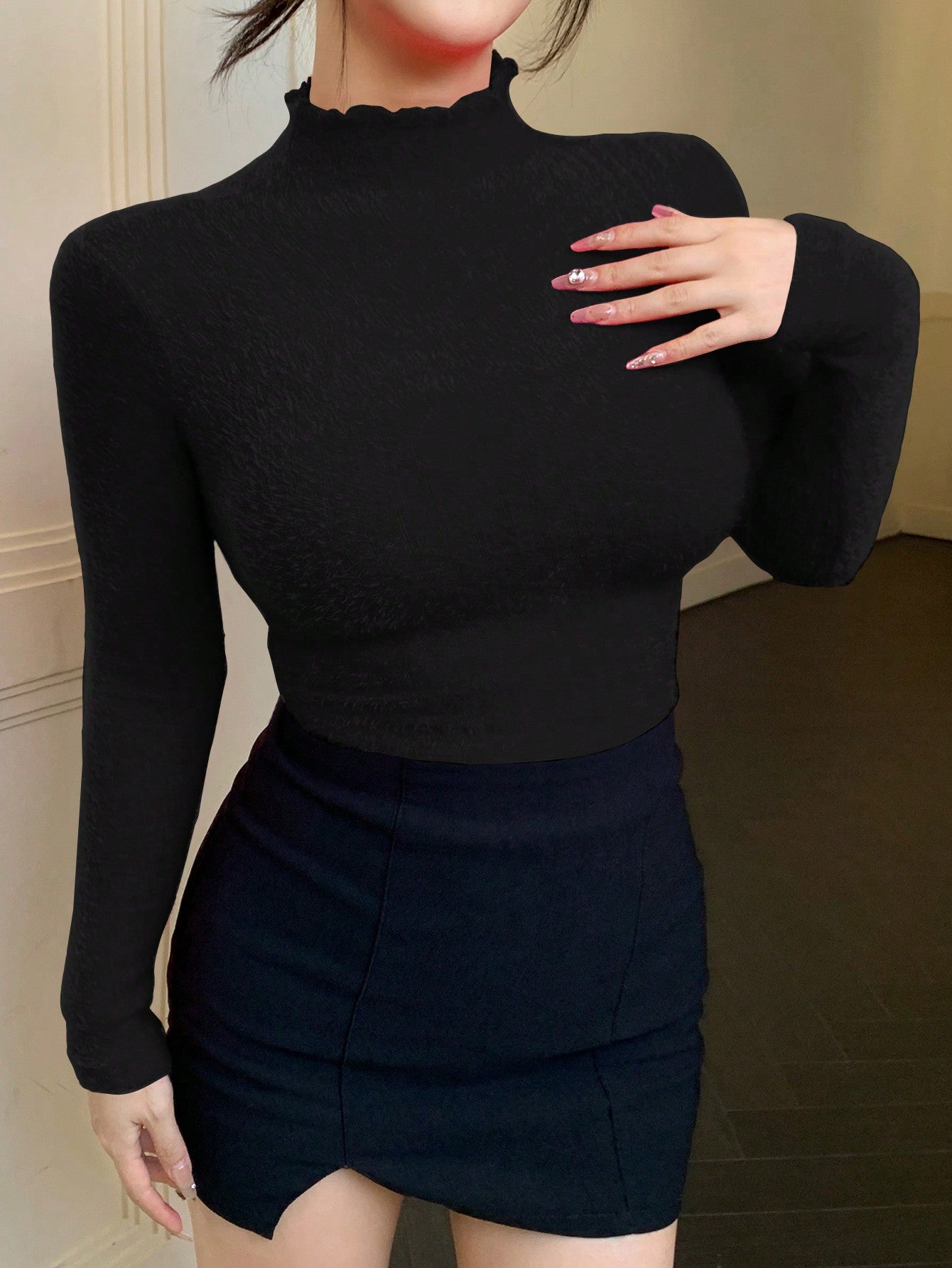 DAZY Camiseta de cuello de mujer de oficina de ajuste ceñido, nueva para primavera