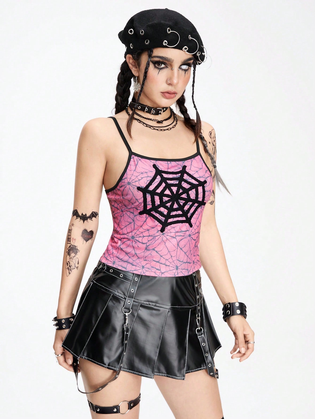 ROMWE Goth Camiseta sin mangas ajustada con araña 3D bordada para mujer, estilo gótico