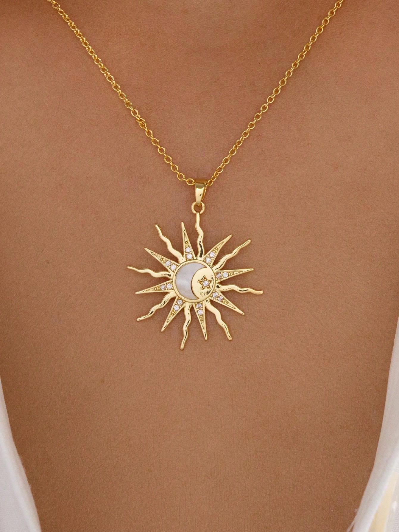 1 pieza Collar colgante de sol con incrustación de luna acrilica minimalista y elegante