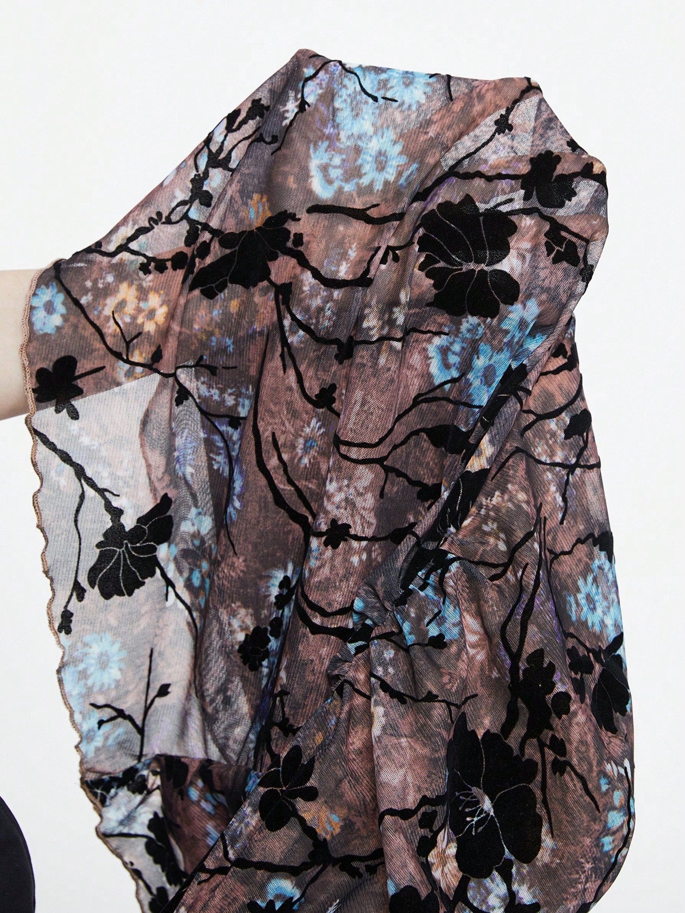 ROMWE Fairycore Vestido de malla con hombros descubiertos y mangas con volantes con diseño floral