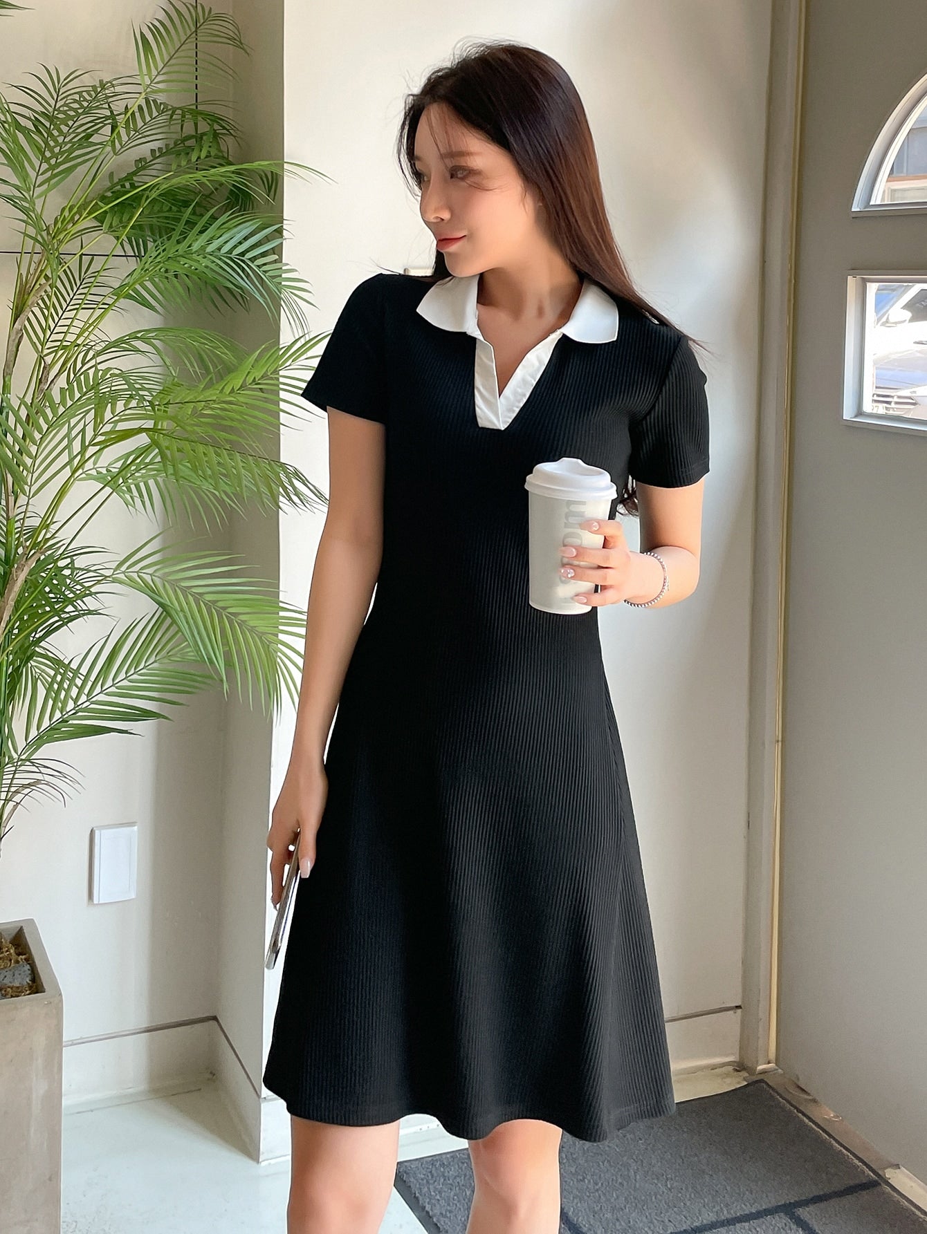 DAZY Vestido de cuello en contraste tejido de canalé