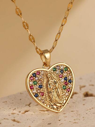 1 pieza Clásico colgante de acero inoxidable de la Virgen María para mujeres, tendencia de moda, joyería, regalo para aniversario, cumpleaños, Día de la Madre