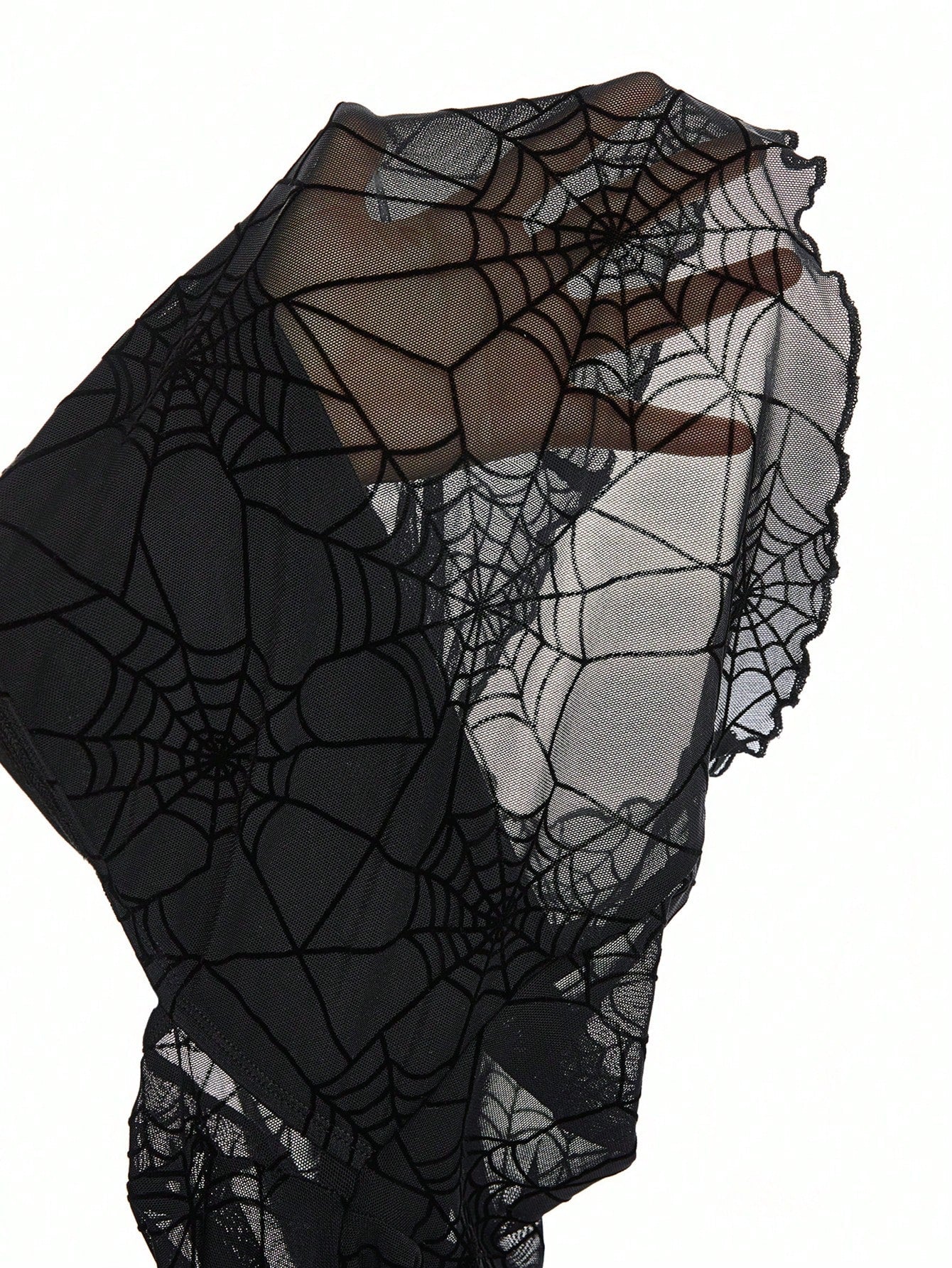 ROMWE Goth Top corto con cuello alto, mangas acampanadas y cintura ajustada con estampado de telaraña gótico, para Navidad
