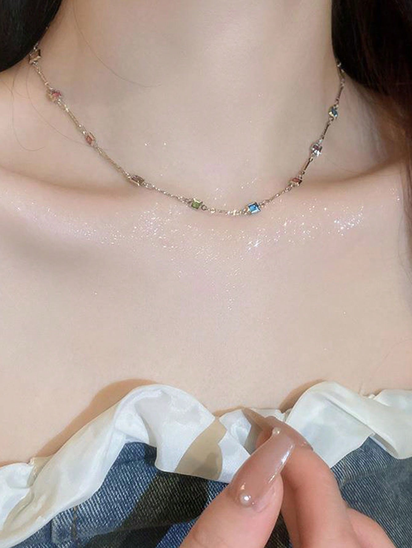 1 pieza Collar colgante de acero inoxidable con Luna y Corazón micro-empotrado con circonita cúbica, para hombres y mujeres, uso diario de lujo, cadena de garra con caída de agua y cristal, soldada con cristal, perfecto para boda.