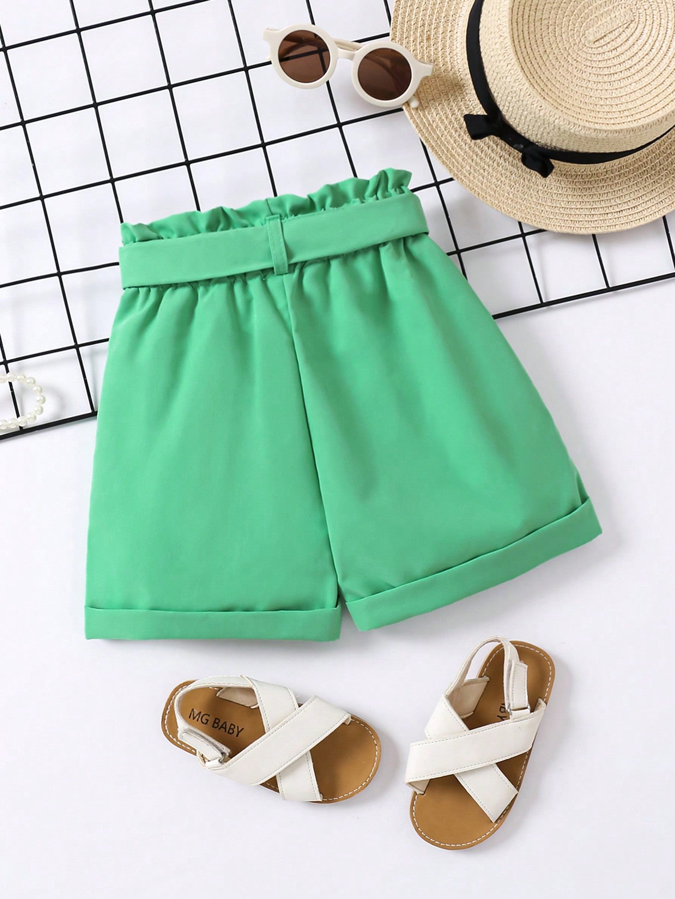 Pantalones cortos de verano de cintura alta con línea A y pierna ancha con cinturón, para niñas jóvenes de moda
