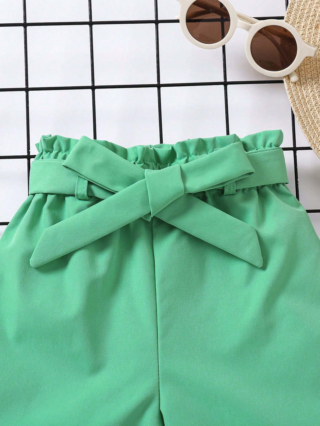 Pantalones cortos de verano de cintura alta con línea A y pierna ancha con cinturón, para niñas jóvenes de moda