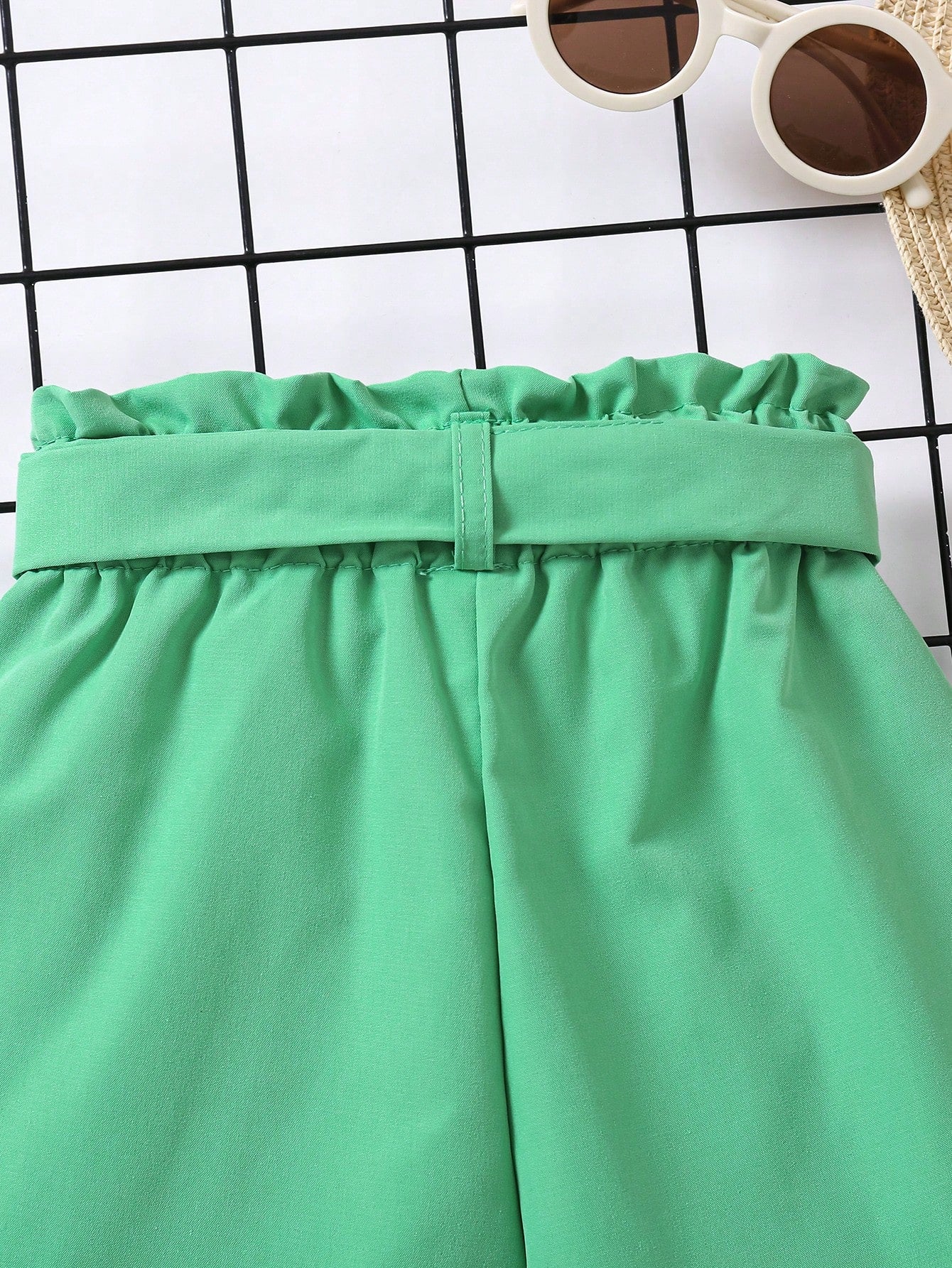 Pantalones cortos de verano de cintura alta con línea A y pierna ancha con cinturón, para niñas jóvenes de moda