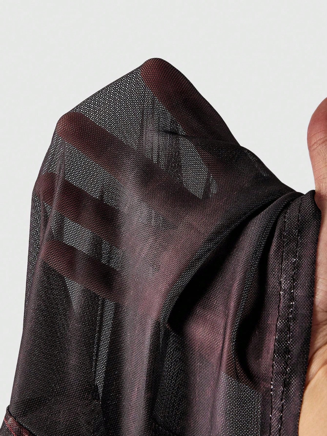 ROMWE Avant Blusa de manga larga con cuello Mao, estampado de Buda, estilo vintage chino, ceñida y transparente, sexy para mujer