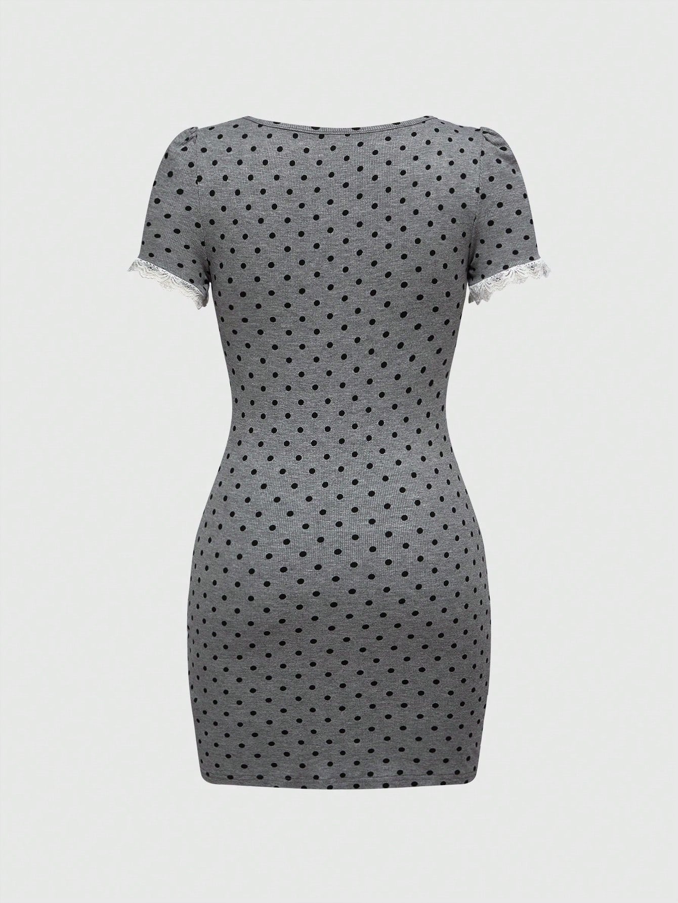 ROMWE Avant Vestido de punto con estampado de lunares, recortes en contraste de color y abertura sexy, con estilo retro del sur de Francia y Sicilia, de 2 en 1