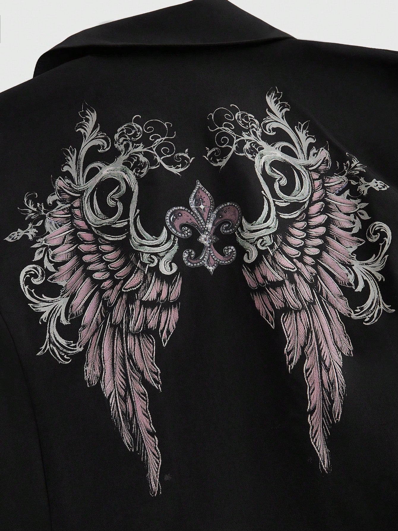 ROMWE Blusa con mangas acampanadas, estampado de cruz y alas, con cadena y campanas